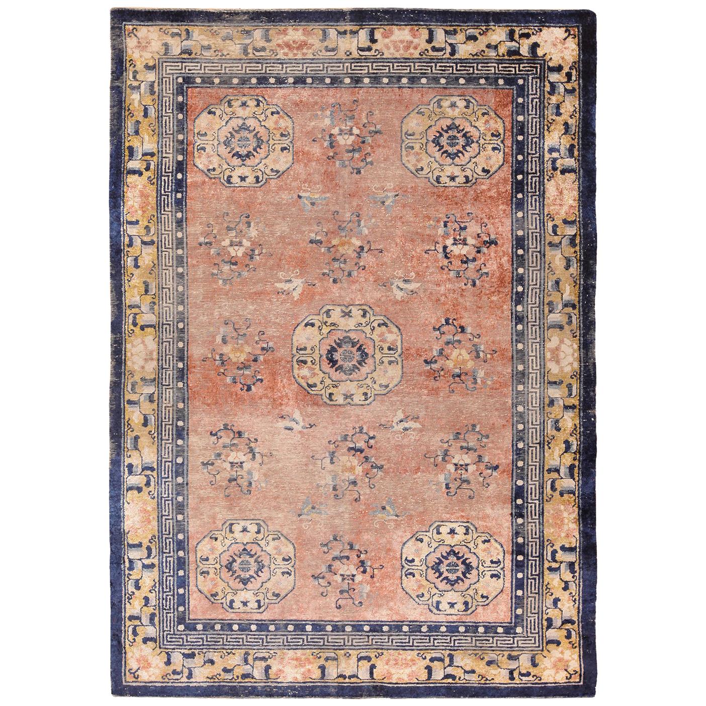 Antique Shabby Chic Silk Chinese Rug. Size: 6 ft 1 in x 9 ft 8 in