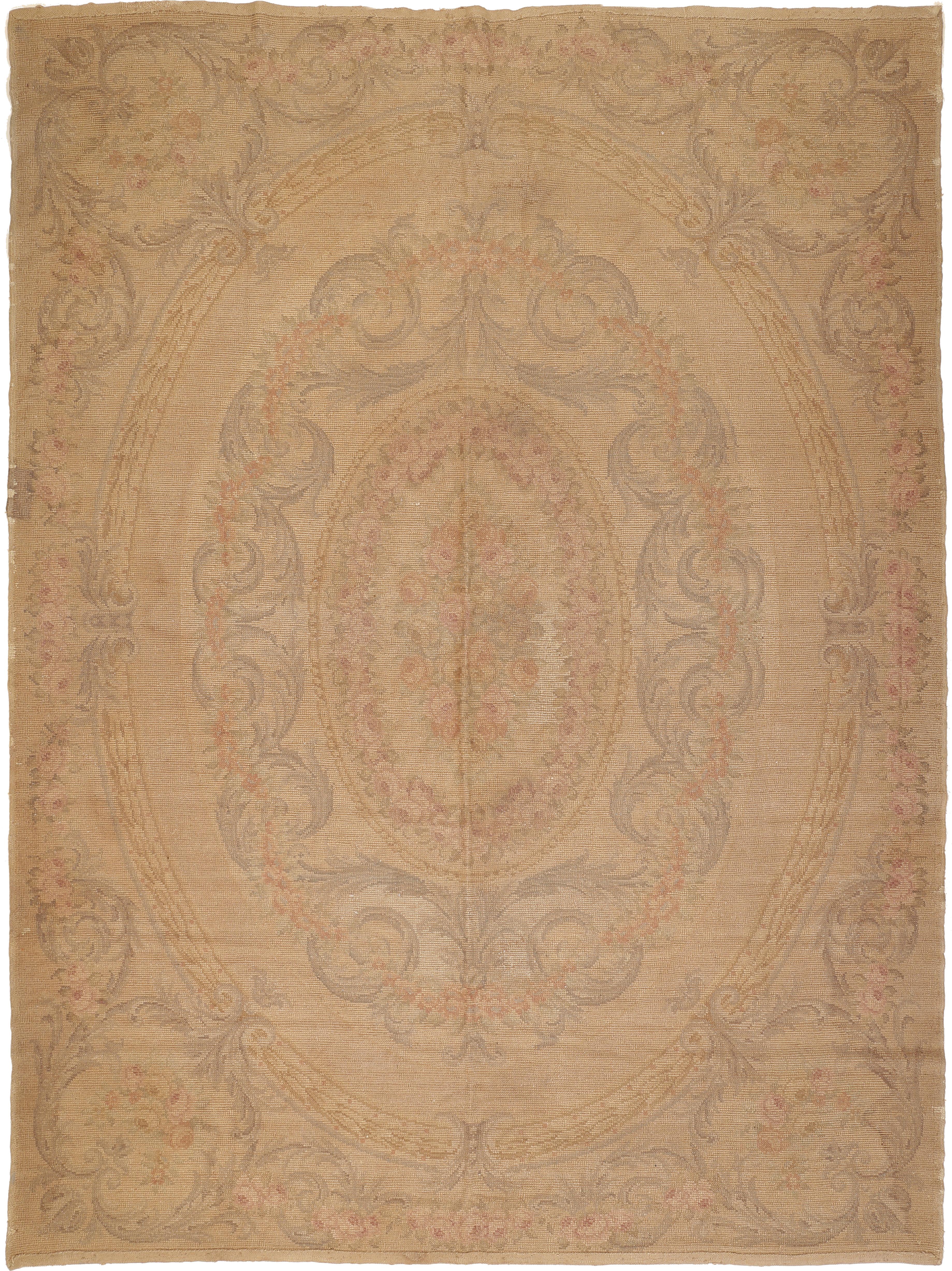 Tappeto antico Shabby Chic spagnolo Savonnerie in colori pastello in vendita 1