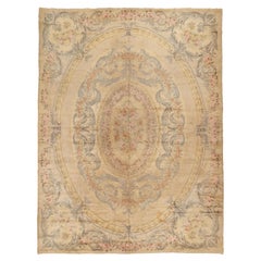 Antique Shabby Chic Spanish Savonnerie Carpet in Pastel Colours