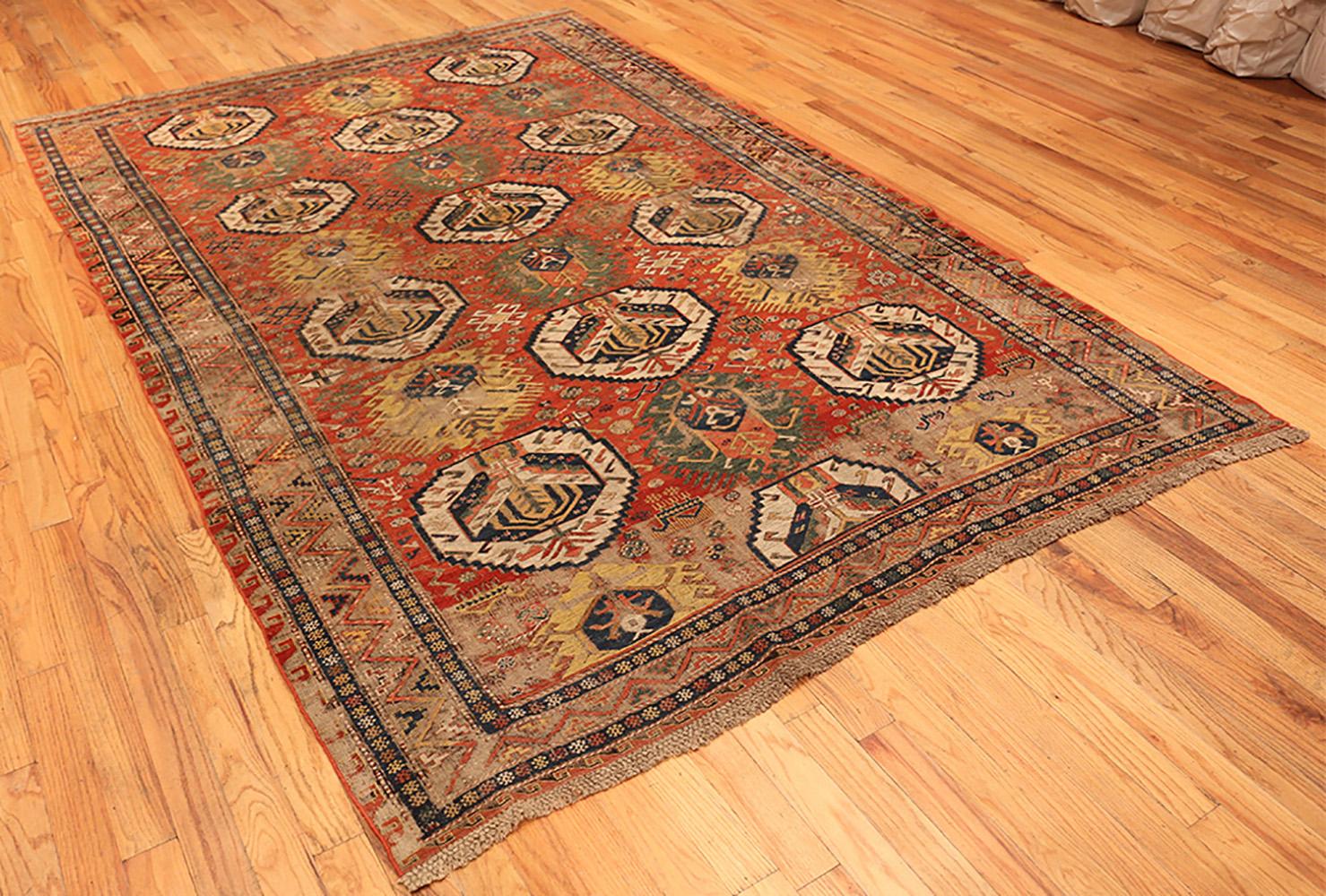 Antique Shabby Chic Tribal Caucasian Soumak. Size: 7 ft 4 in x 10 ft 3 in 1
