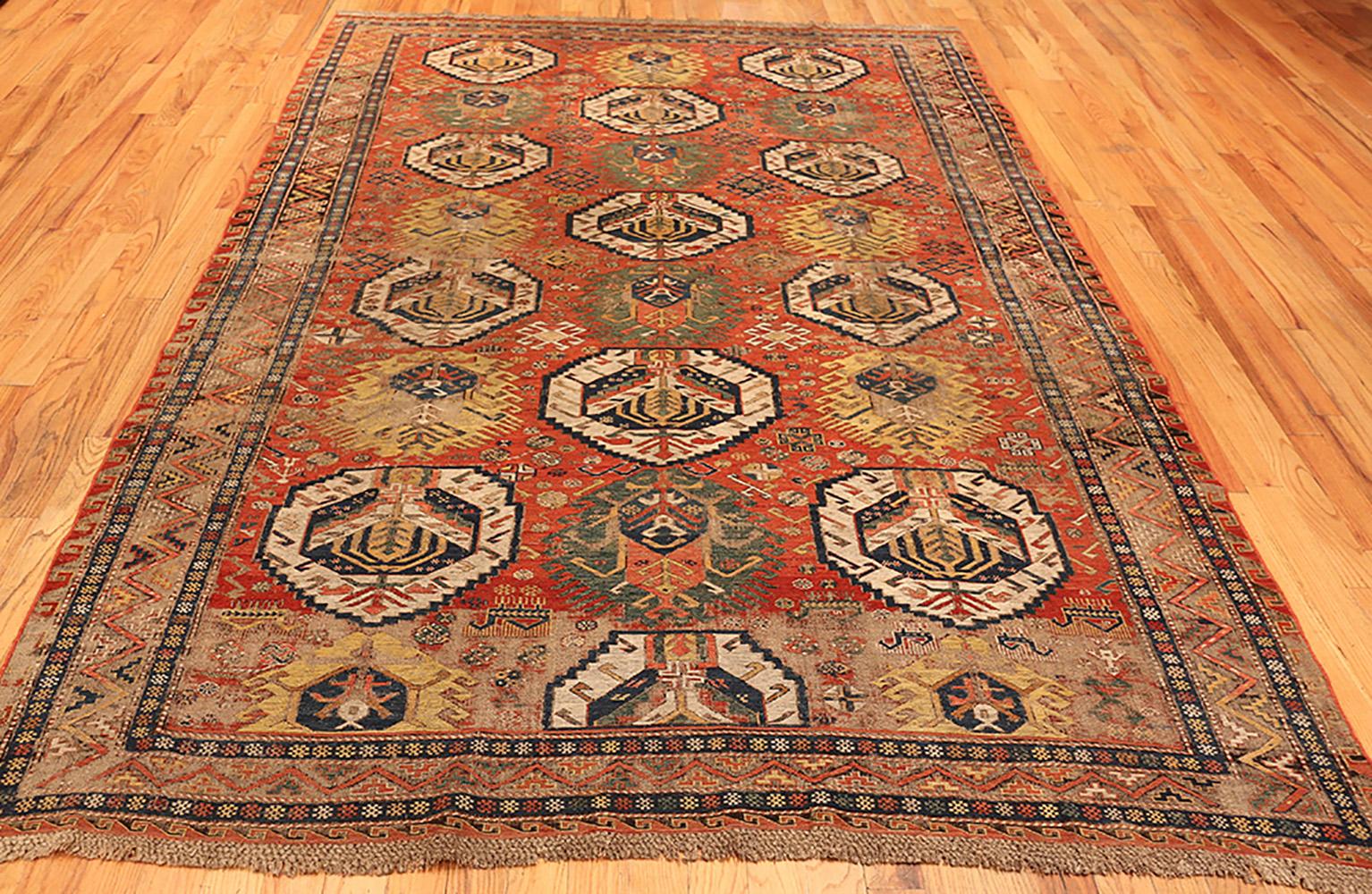 Antique Shabby Chic Tribal Caucasian Soumak. Size: 7 ft 4 in x 10 ft 3 in 2
