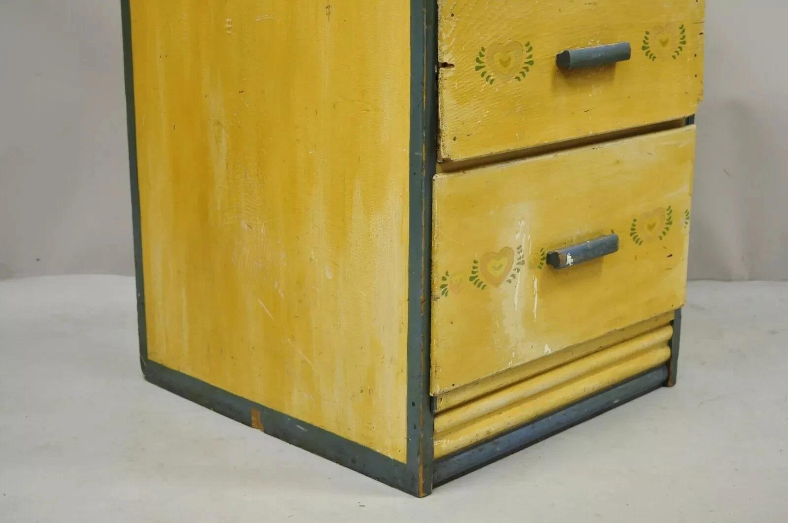 Antique Shabby Chic Yellow Green Distress Painted 4 Drawer Dresser Nightstand For Sale 4