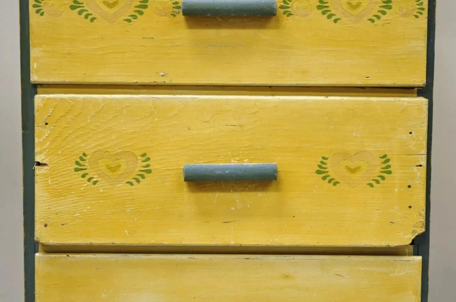 Unknown Antique Shabby Chic Yellow Green Distress Painted 4 Drawer Dresser Nightstand For Sale