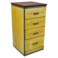 Antique Shabby Chic Yellow Green Distress Painted 4 Drawer Dresser Nightstand
