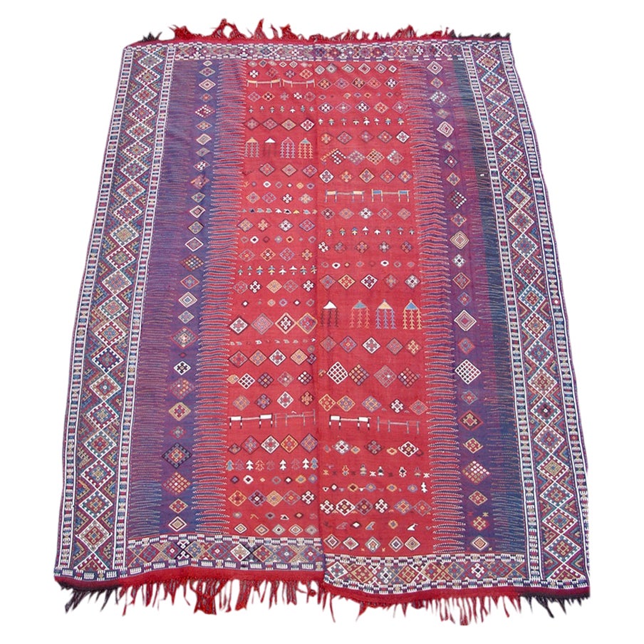 Tapis ancien Shadda tissé à plat, 19e siècle en vente