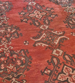 Antique Shaded-Tomato-Red Floral Wool Anatolian Oushak Rug