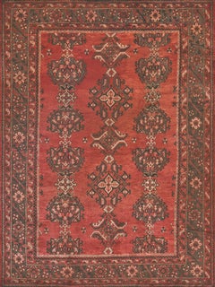 Antique Shaded-Tomato-Red Floral Wool Anatolian Oushak Rug