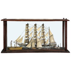 Vintage Shadowbox Diorama of Ship Models