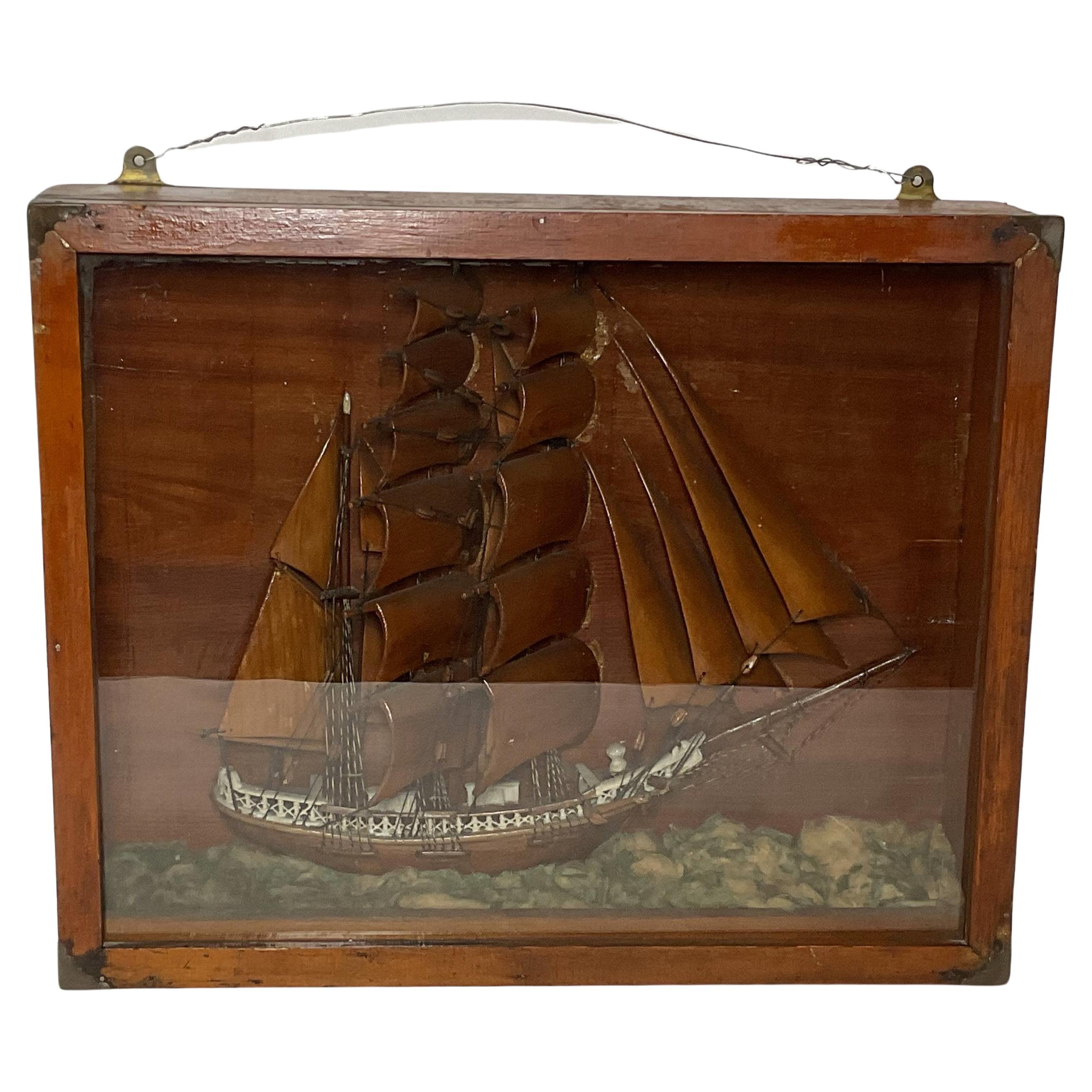 Antique Shadowbox Ship Model