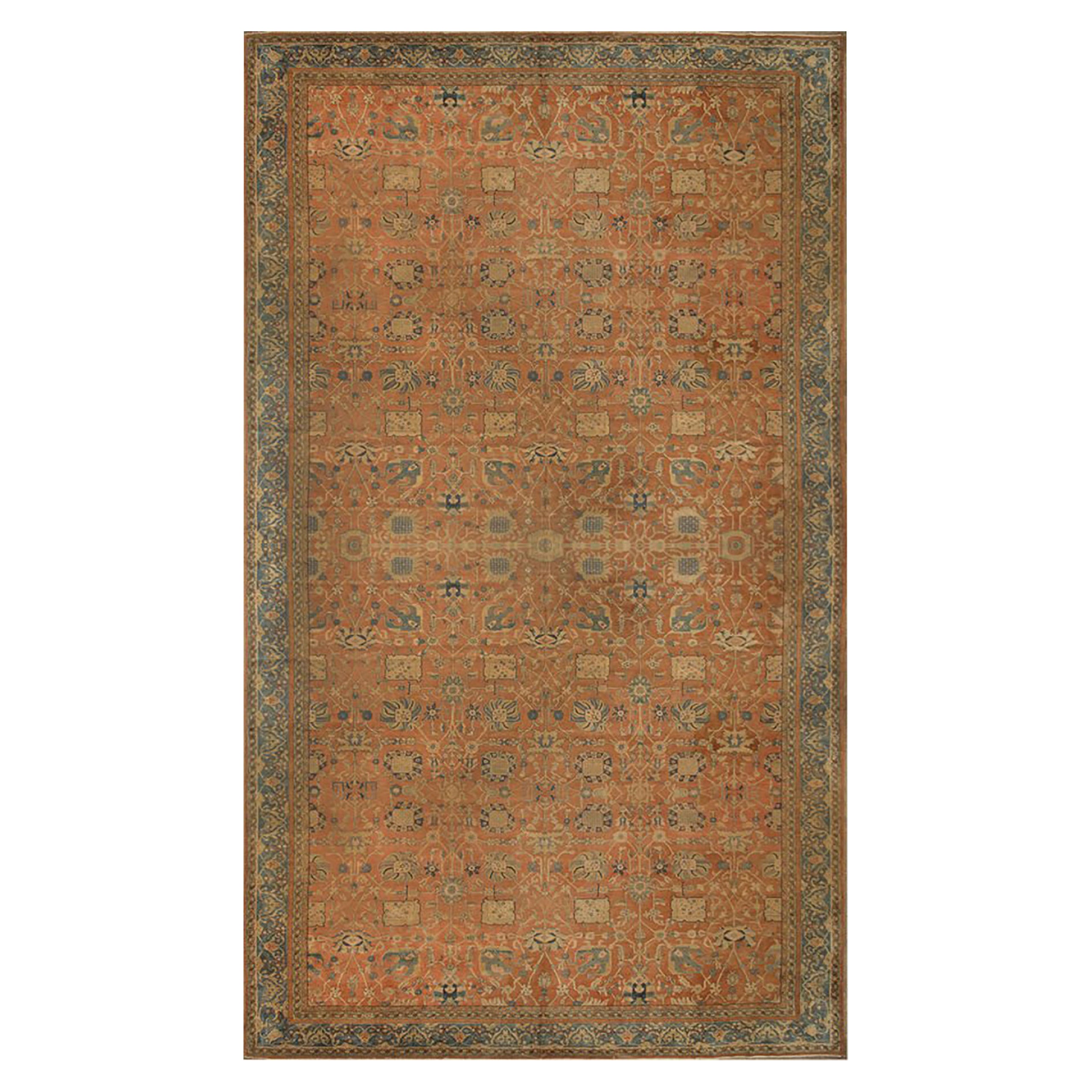 Antiker Shahrestan Geometrisch Floral Beige Braun und Blau Wollteppich im Angebot