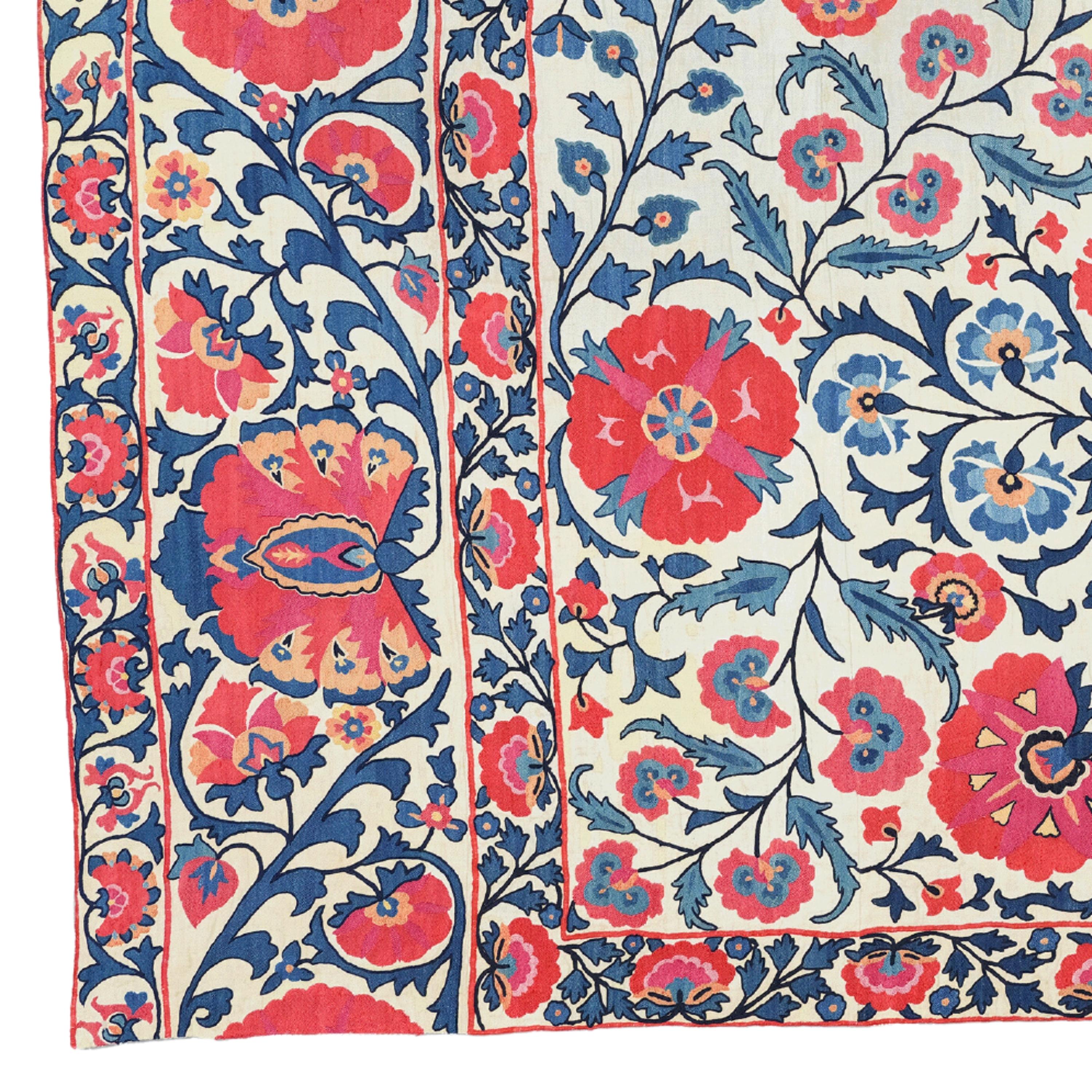 18th Century Shahrisyabz Suzani Fragment

A superb antique “Suzani” embroidery from Uzbekistan. This particular style with bold flowers and vines and generous proportions is attributed to the city of Shahrisabz. Pieces like this Suzani are