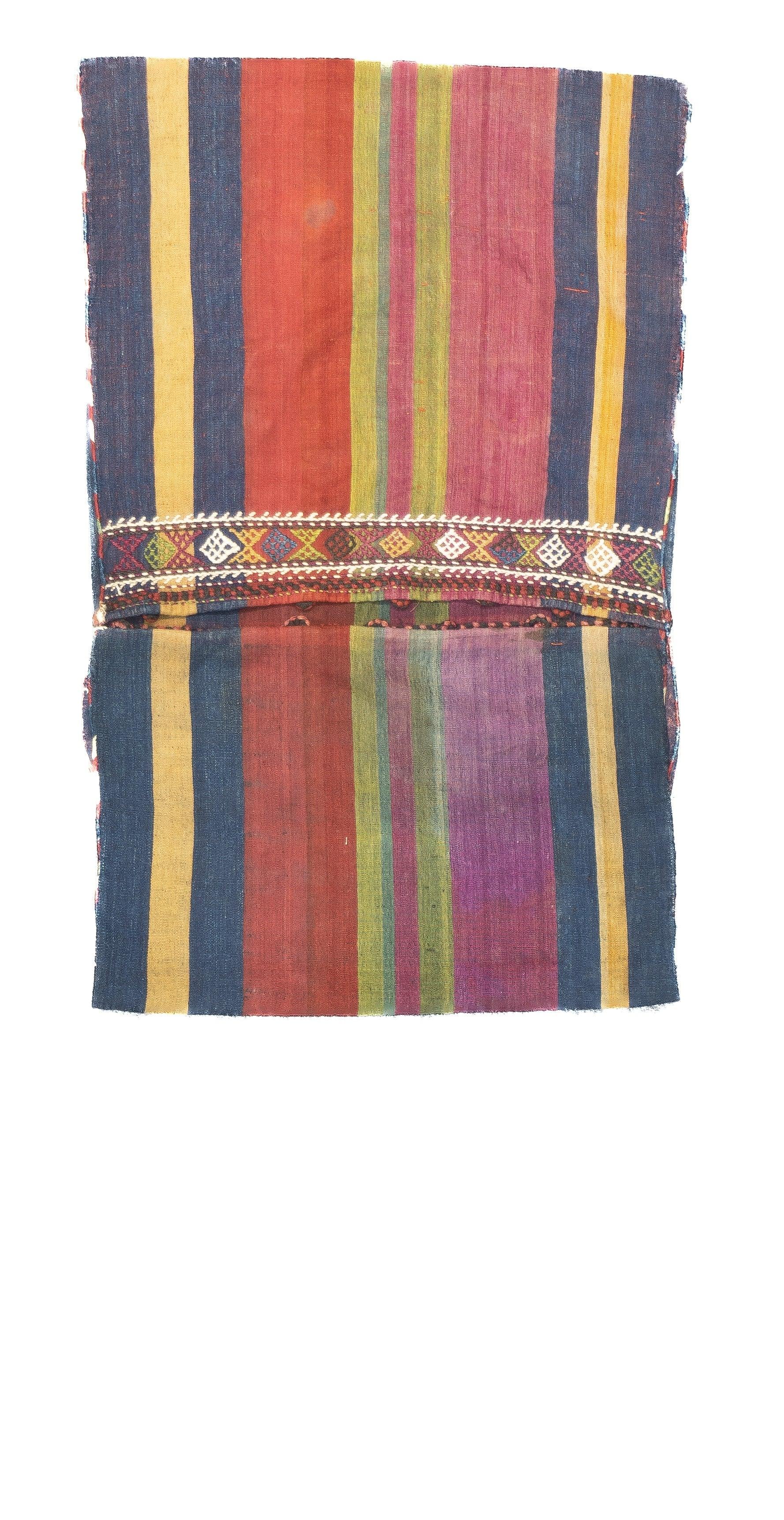 Antique Shahsaband Silk Textile Bag 1'7'' x 3'6''. The tribes in the steppe areas of NW Persia weave a wide variety of Sumak technique bags in geometric patterns. A few long rugs are also attributed, on no particular ground, to this group. Fine