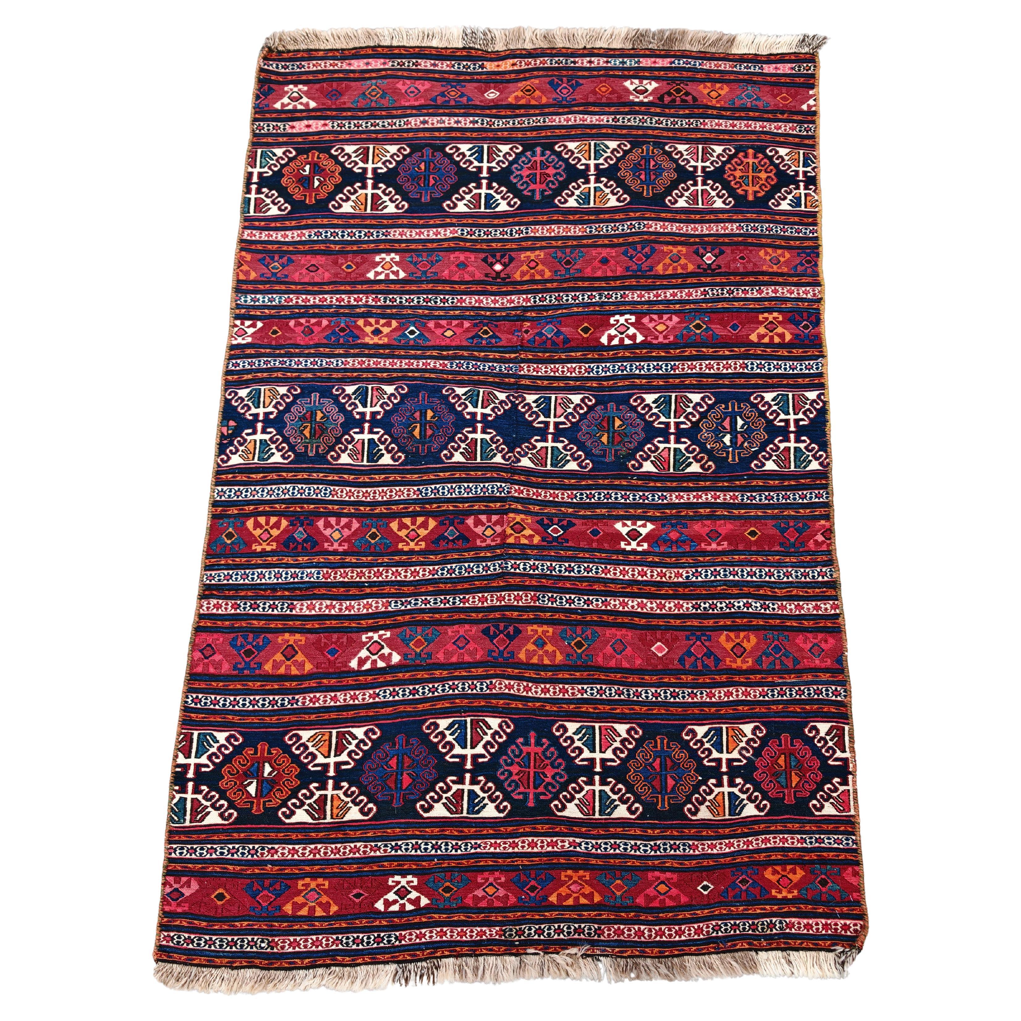Antique Shahsavan Kilim in Sumak Technique, Azerbaijan 19th Century