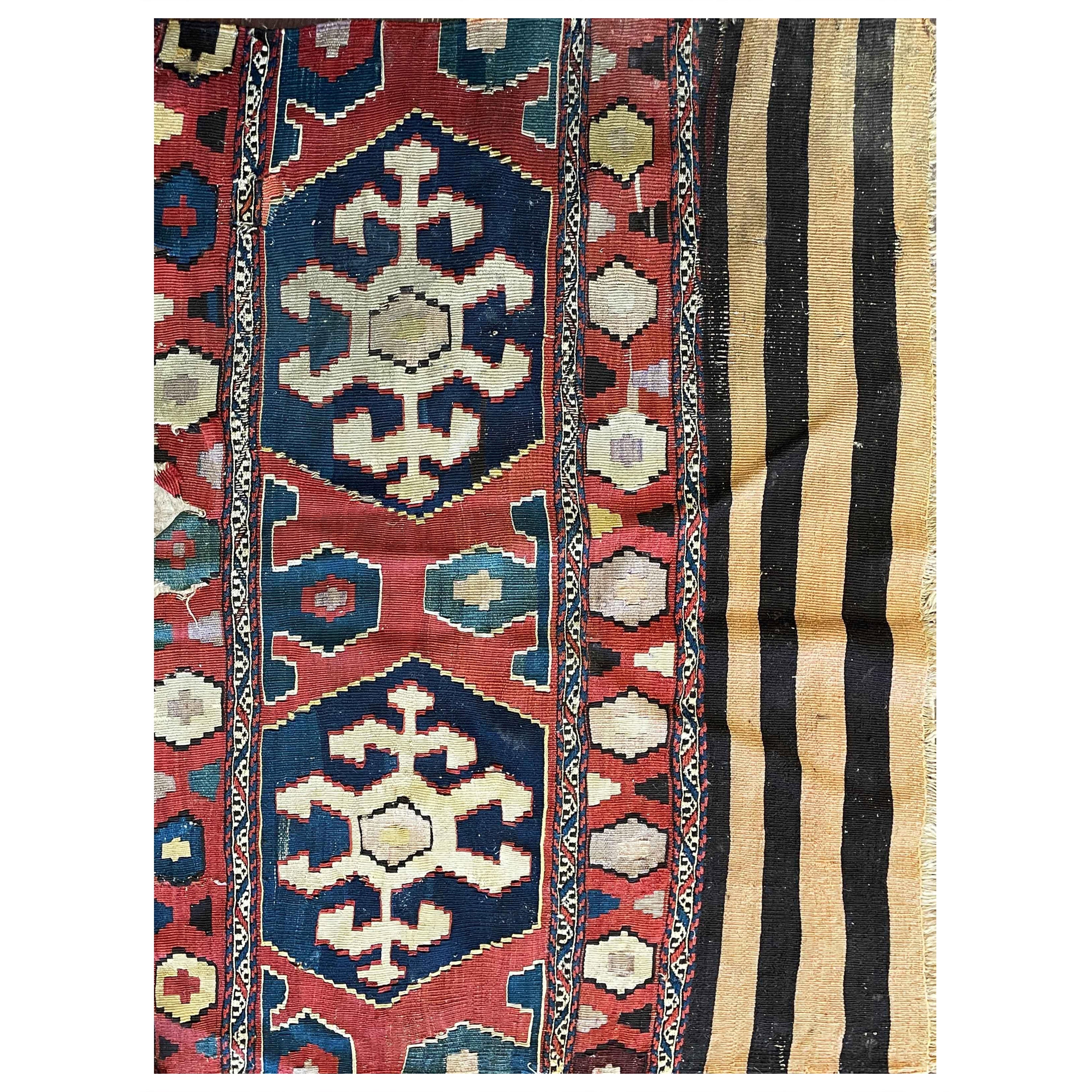 Antiker Schahsavan Kilim/Teppich, um 1900, WIE BESEHEN