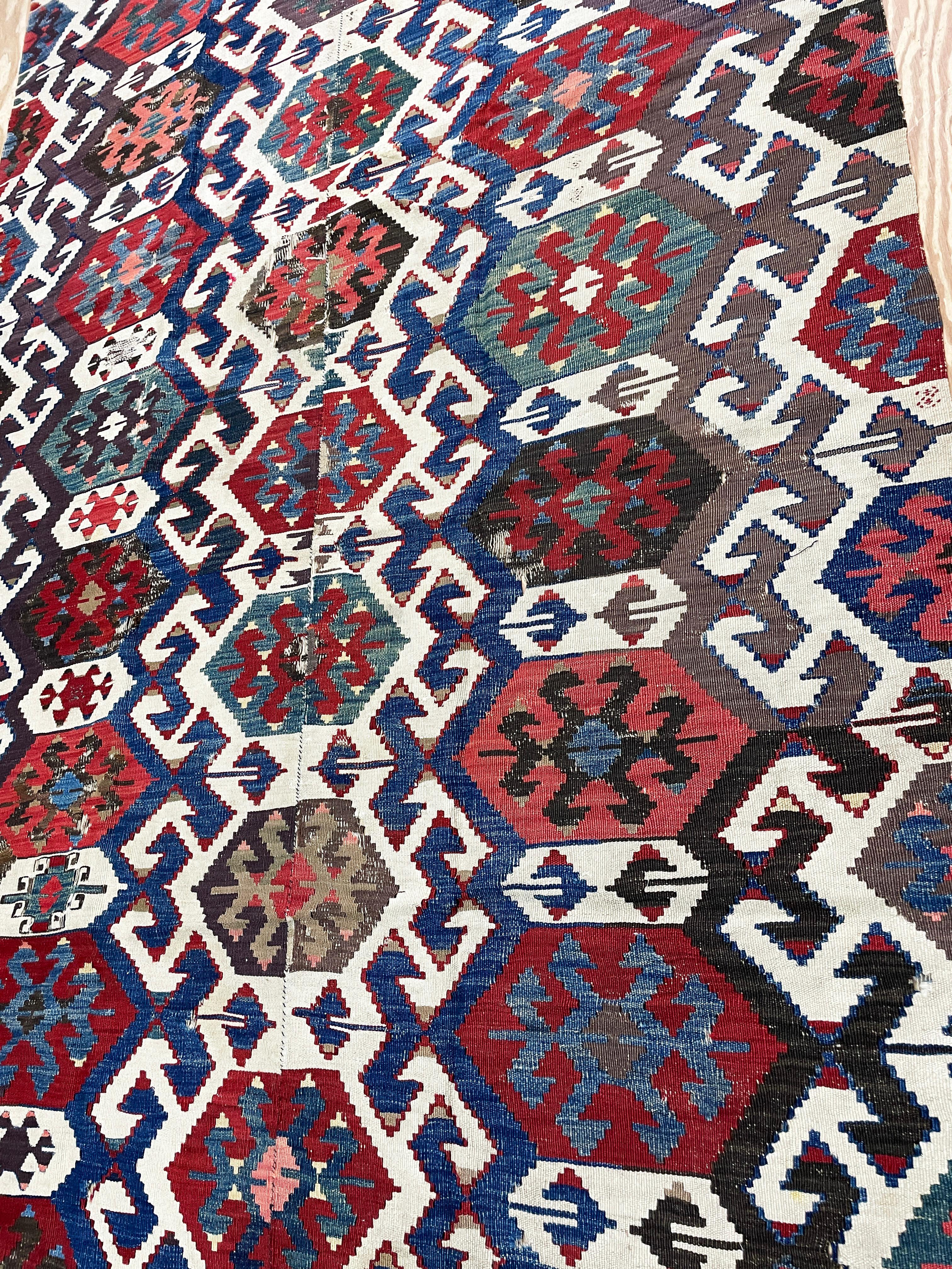 Caucasian Antique Shahsavan Kilim/Rug Large and unusual, c-1900's AS IS For Sale