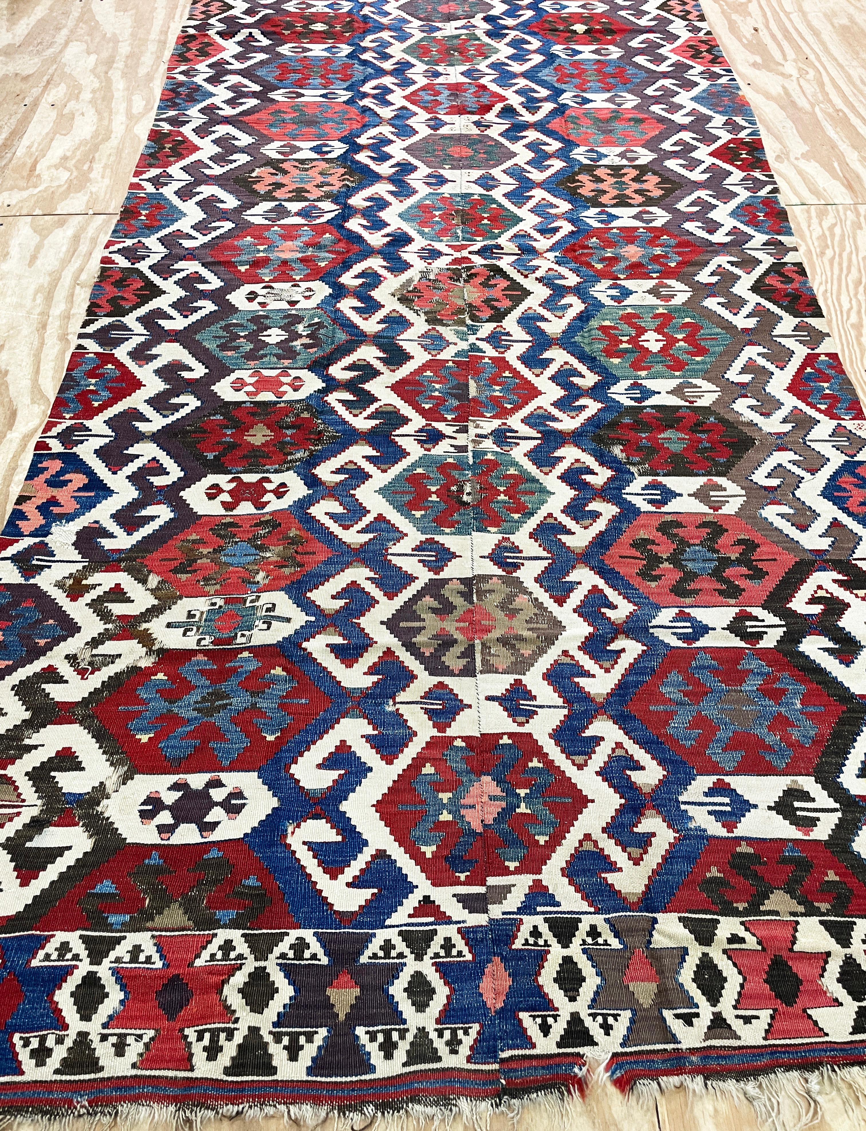 Hand-Knotted Antique Shahsavan Kilim/Rug Large and unusual, c-1900's AS IS For Sale