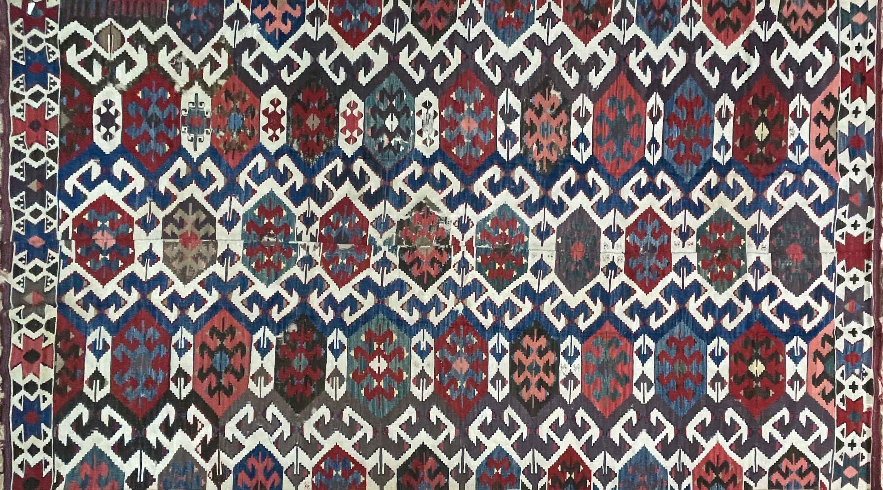 Antique Shahsavan Kilim/Rug Large and unusual, c-1900's AS IS In Fair Condition For Sale In Evanston, IL