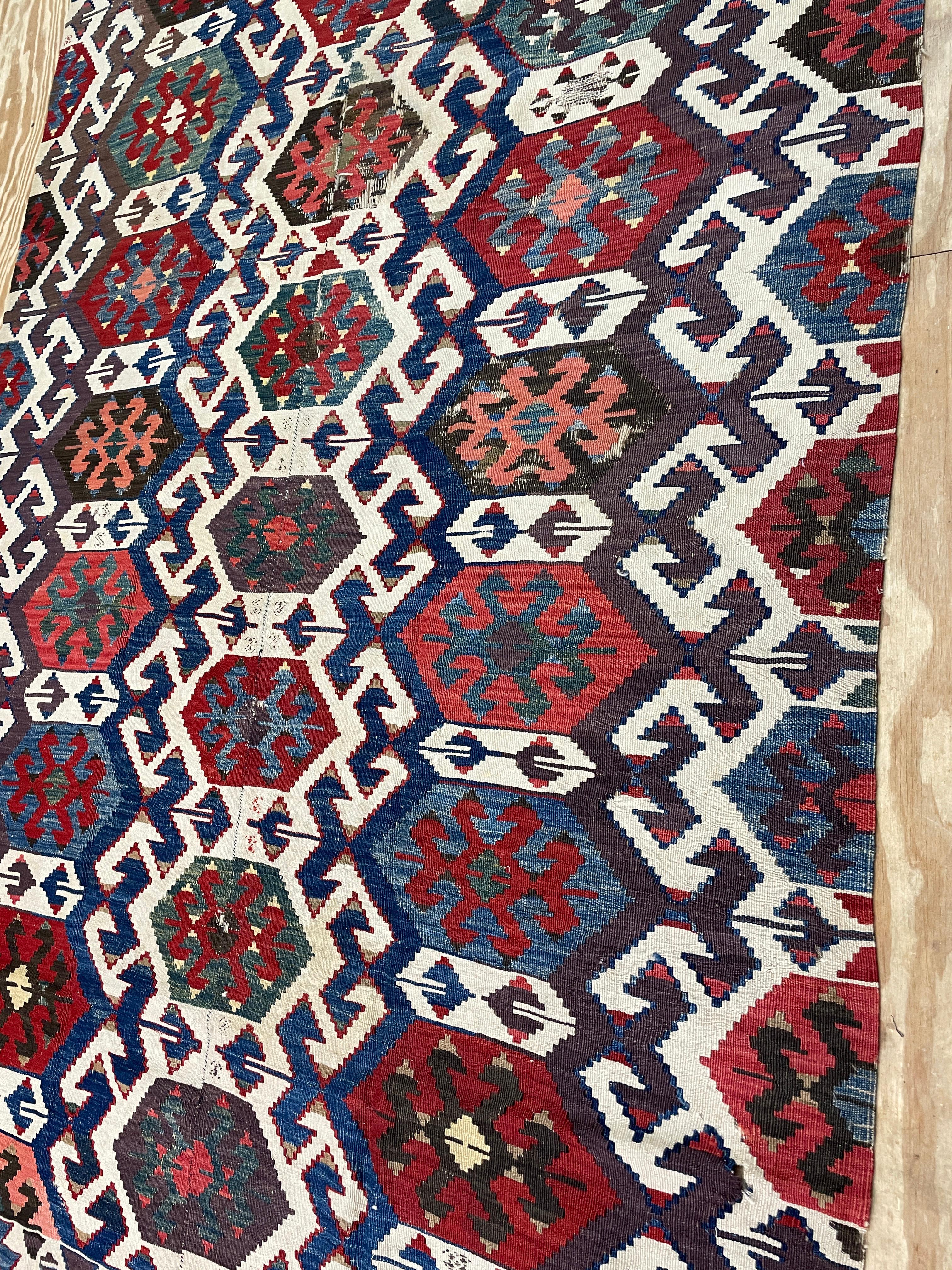 Antique Shahsavan Kilim/Rug Large and unusual, c-1900's AS IS For Sale 1
