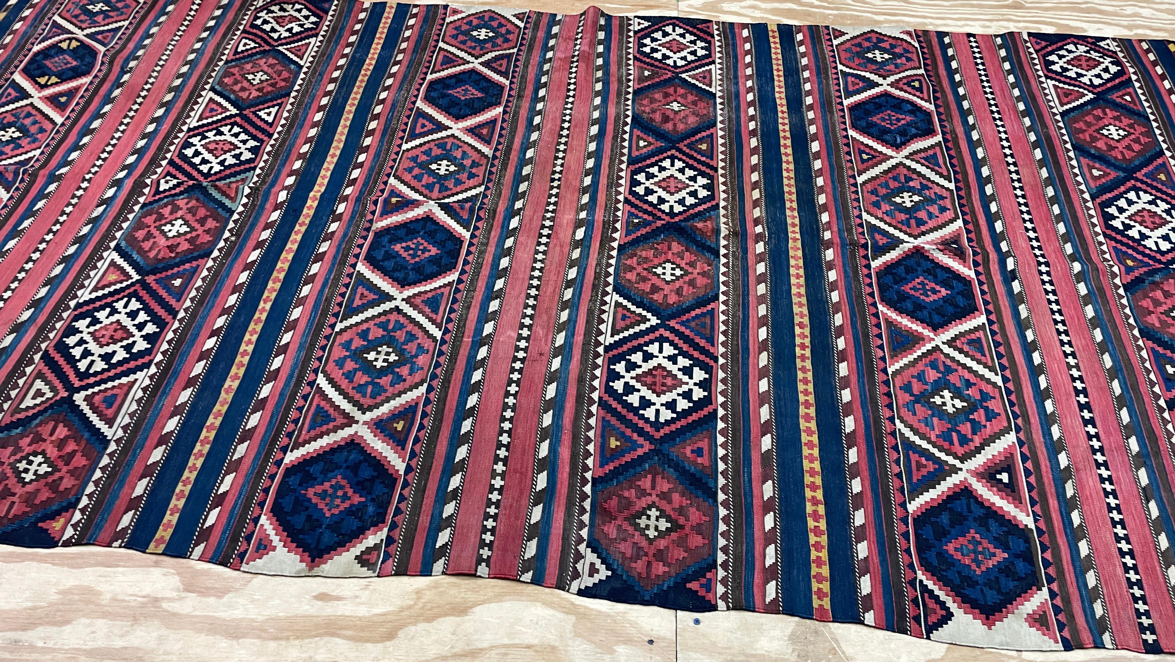 Tribal Antique Shahsavan Kilim/Rug Large and unusual, c-1900's  For Sale