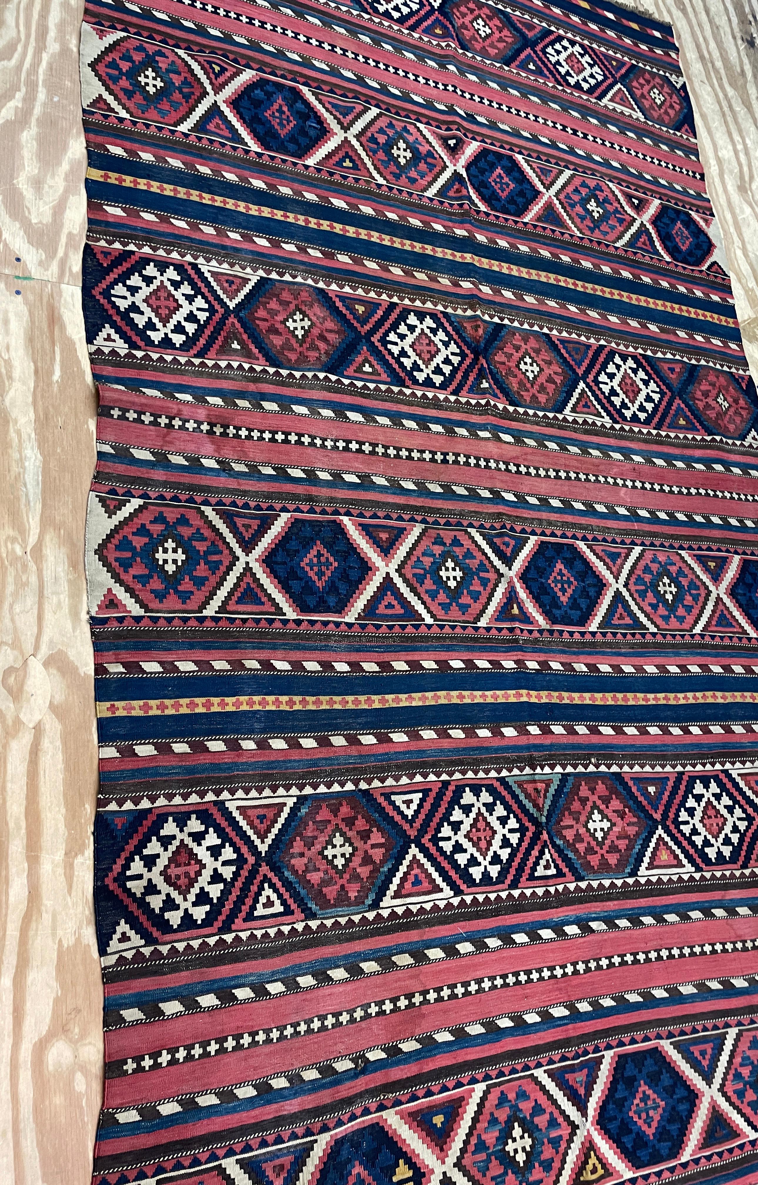 Wool Antique Shahsavan Kilim/Rug Large and unusual, c-1900's  For Sale