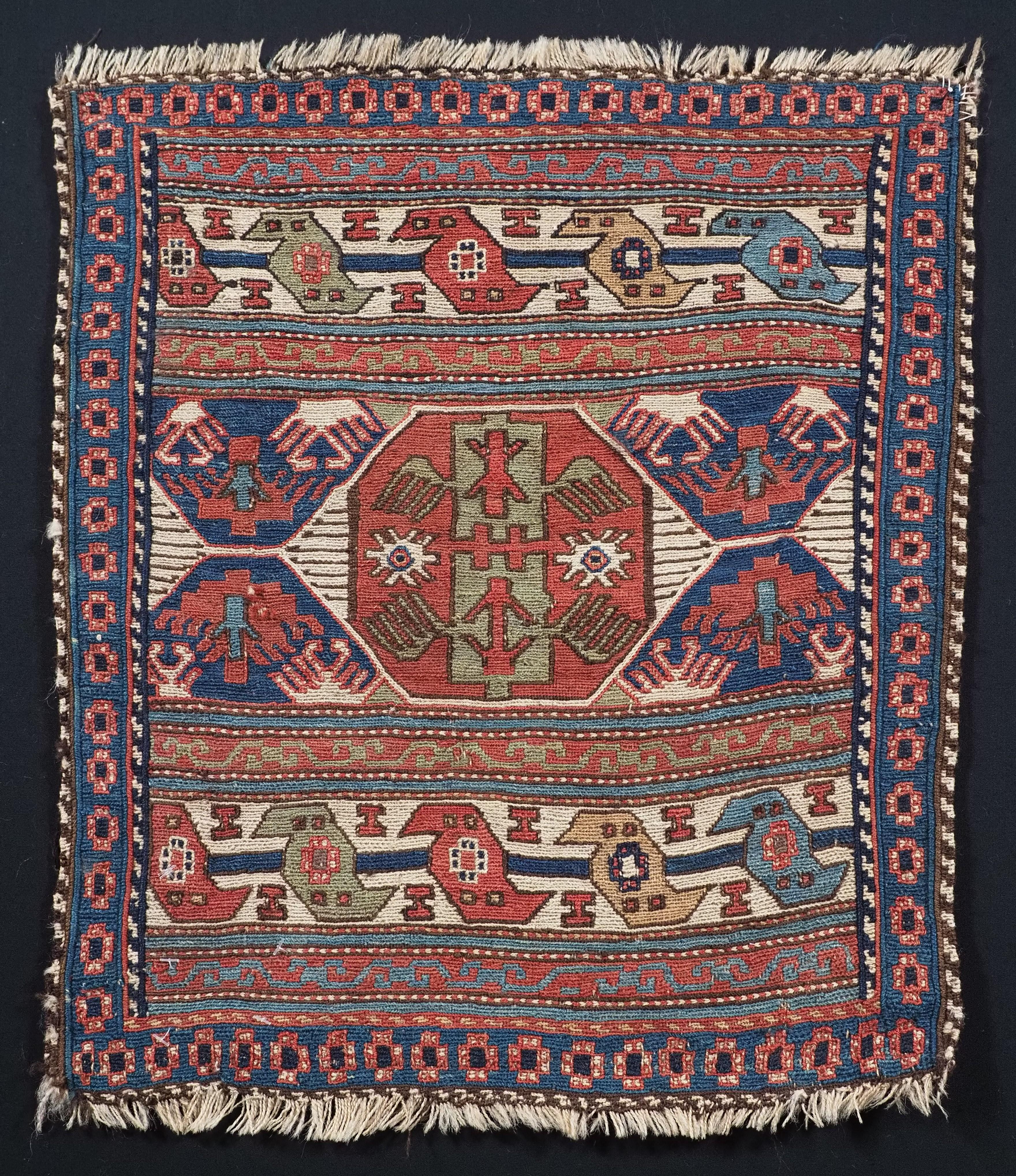 Asian Antique Shahsavan saddle bag face in soumak technique.  Circa 1870. For Sale