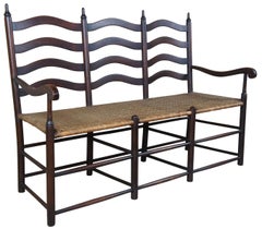 Antique Shaker Farmhouse 3 Seat Settee Rattan Ladder Chair Back Bench