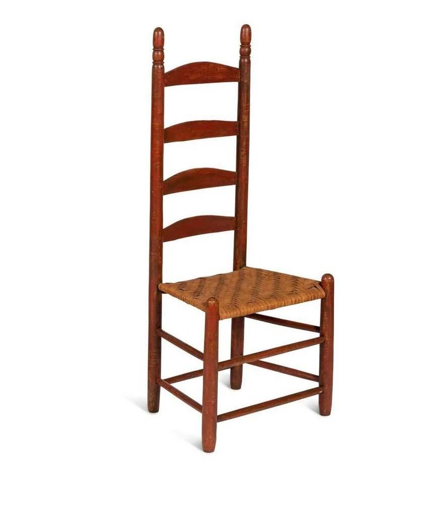 Shaker Ladder back chair, 19th/20th Century. This side chair features a splint seat and old paint. 

Dimensions
44