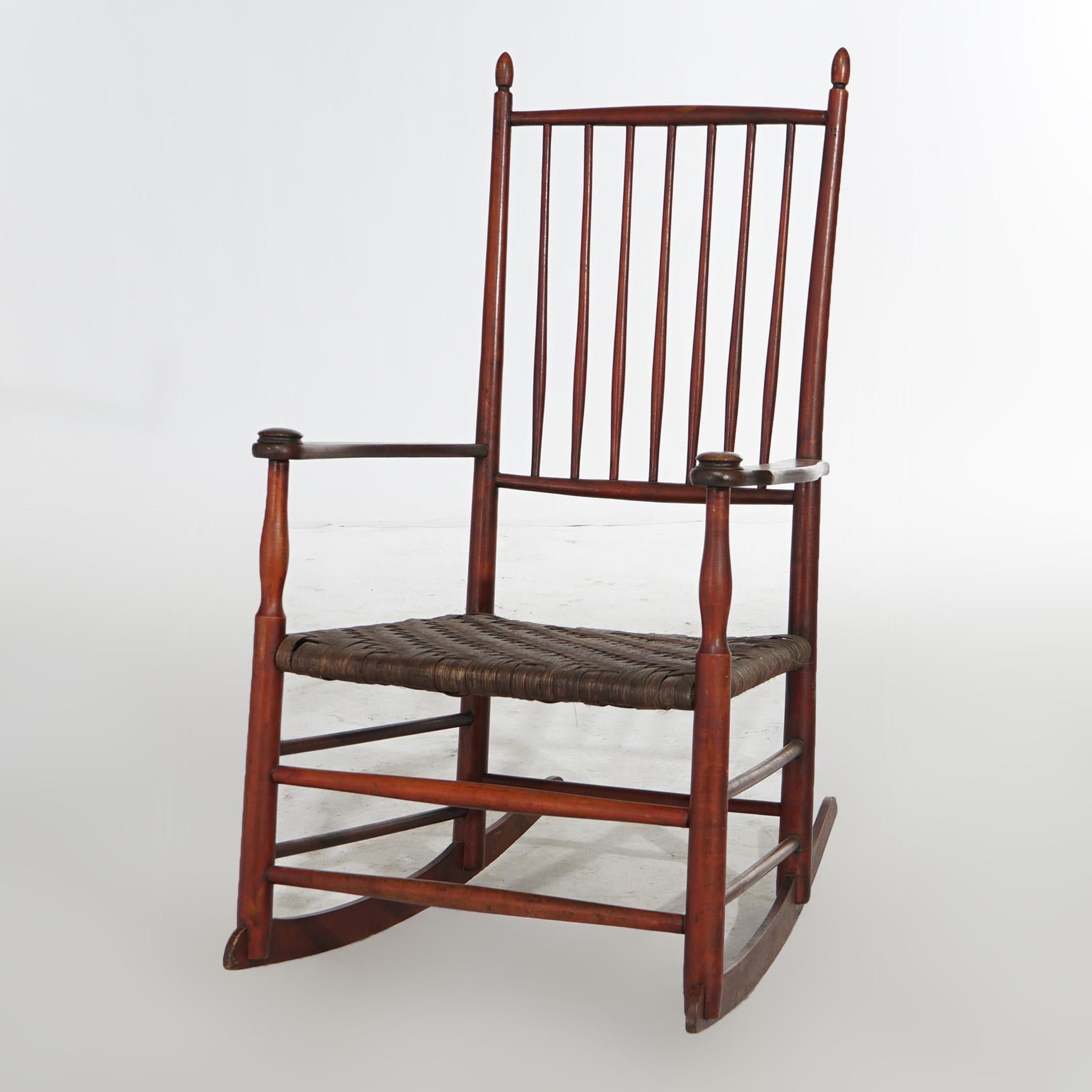 American Antique Shaker Rocking Chair with Thatch Rush Seat, 19th C