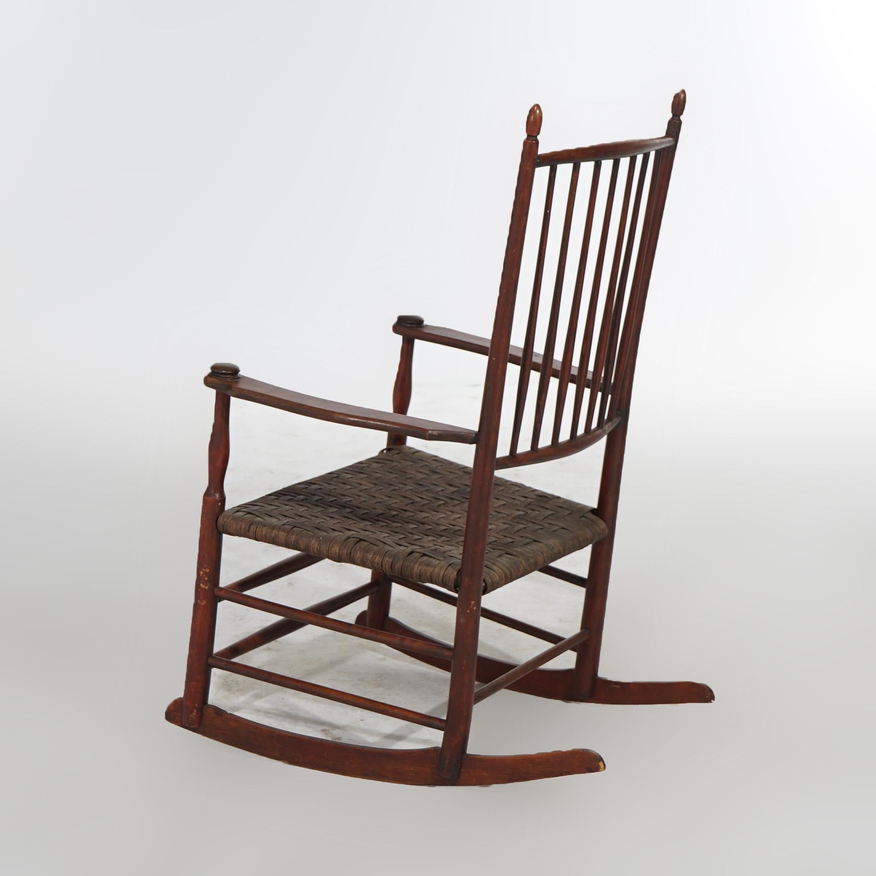 American Antique Shaker Rocking Chair with Thatch Rush Seat, 19th C
