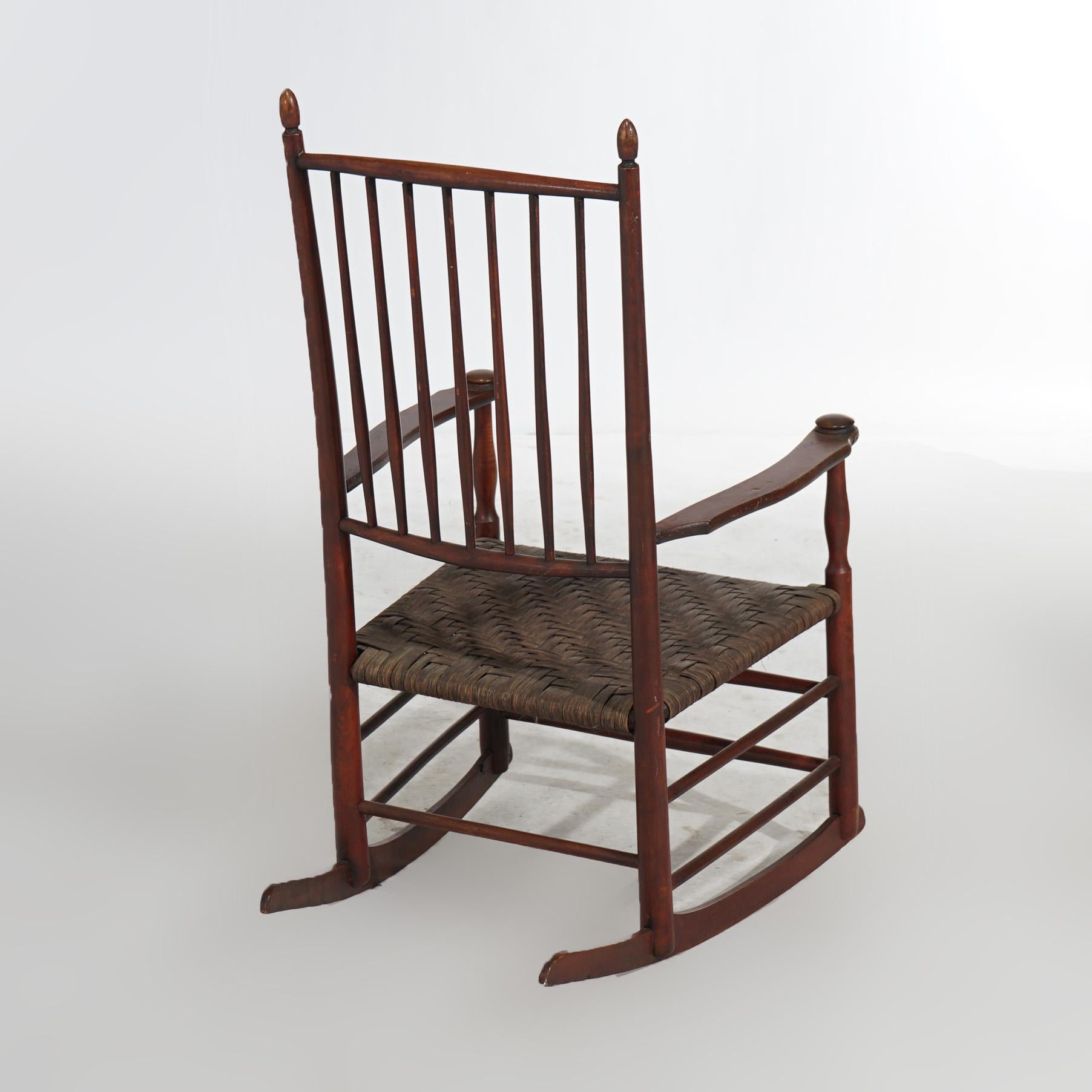 19th Century Antique Shaker Rocking Chair with Thatch Rush Seat, 19th C