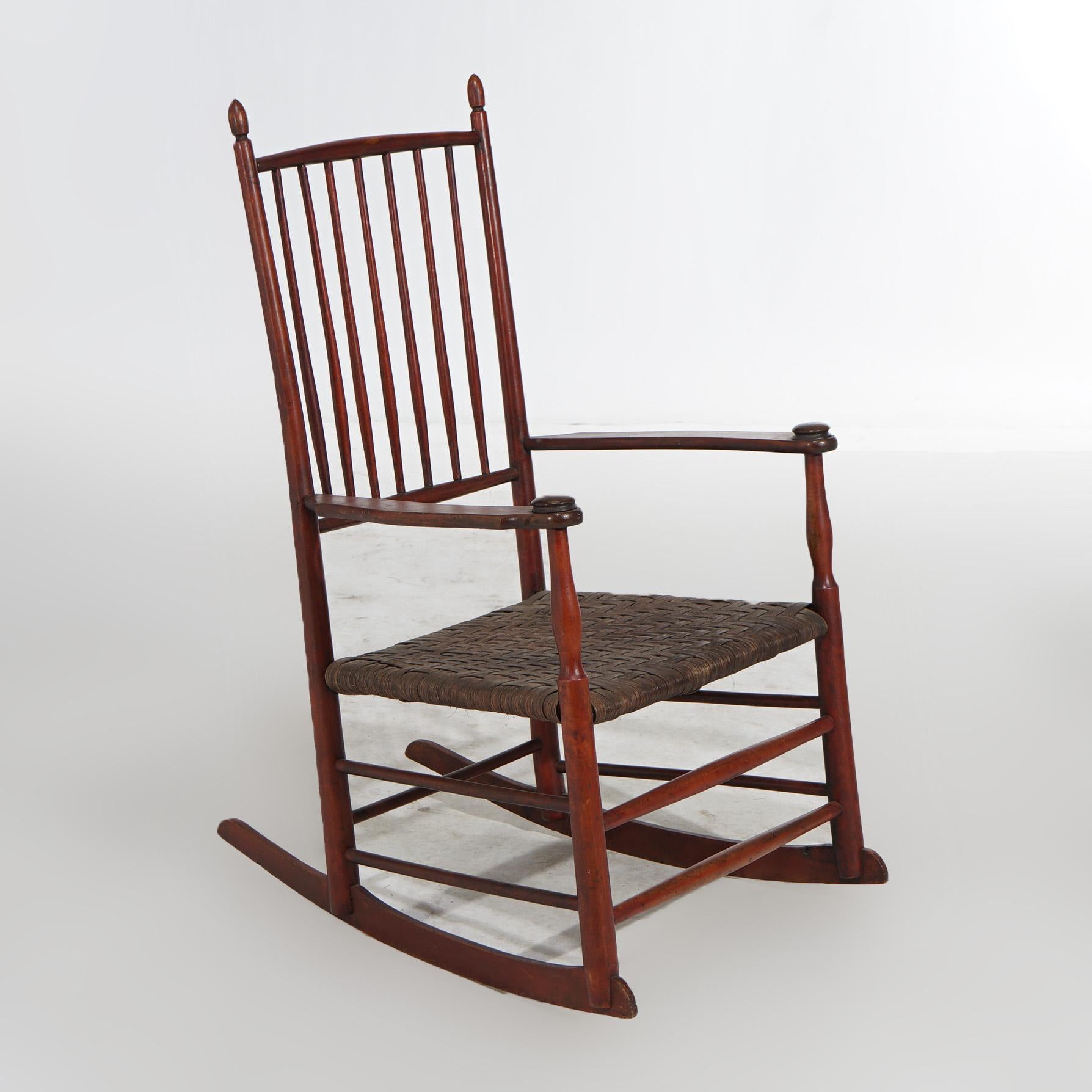 Wood Antique Shaker Rocking Chair with Thatch Rush Seat, 19th C