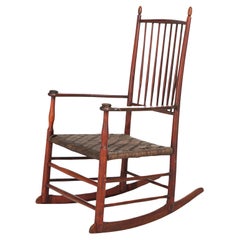 Antique Shaker Rocking Chair with Thatch Rush Seat, 19th C