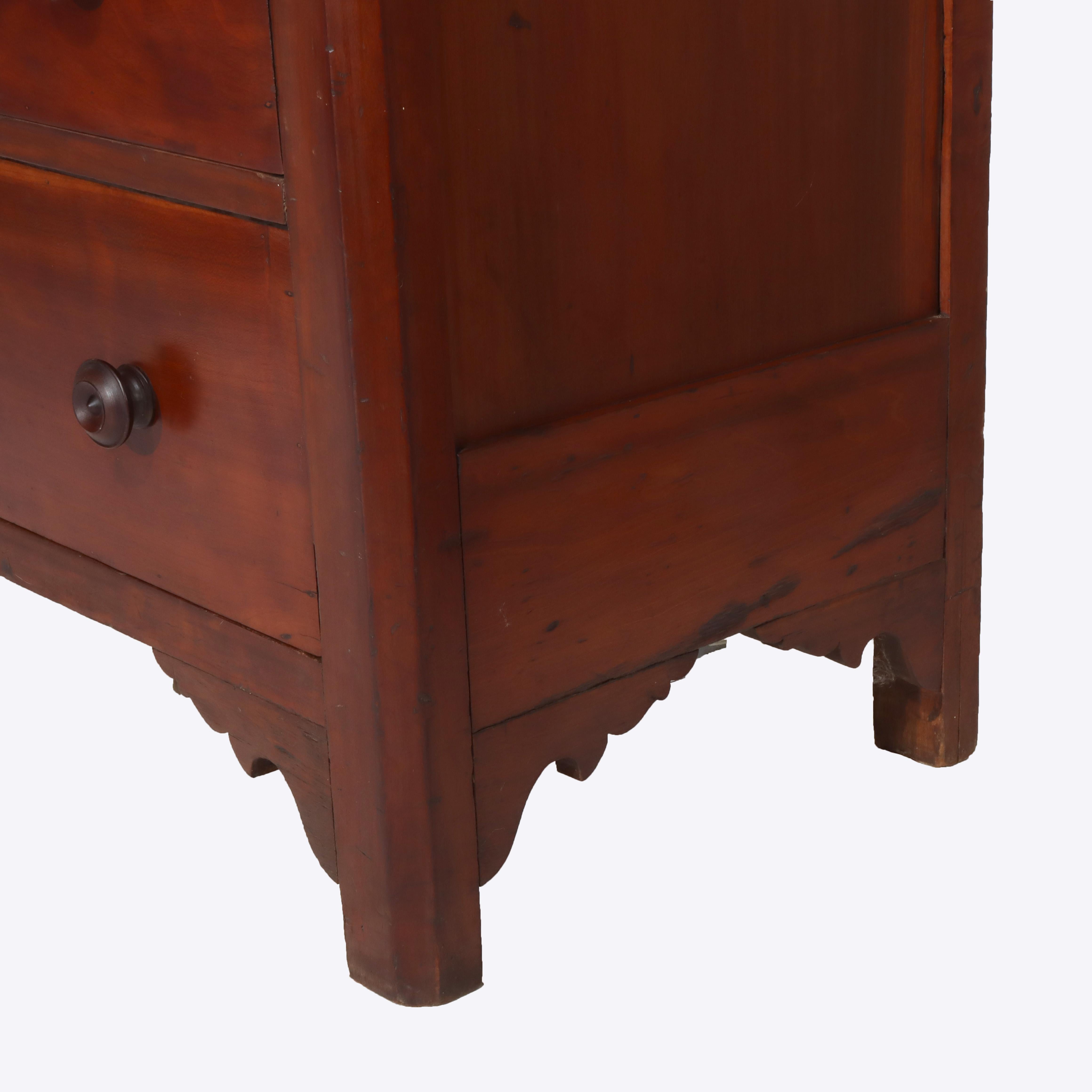 Antique Shaker School Cherry 5-Drawer Chest With Mirror C1890 In Good Condition For Sale In Big Flats, NY