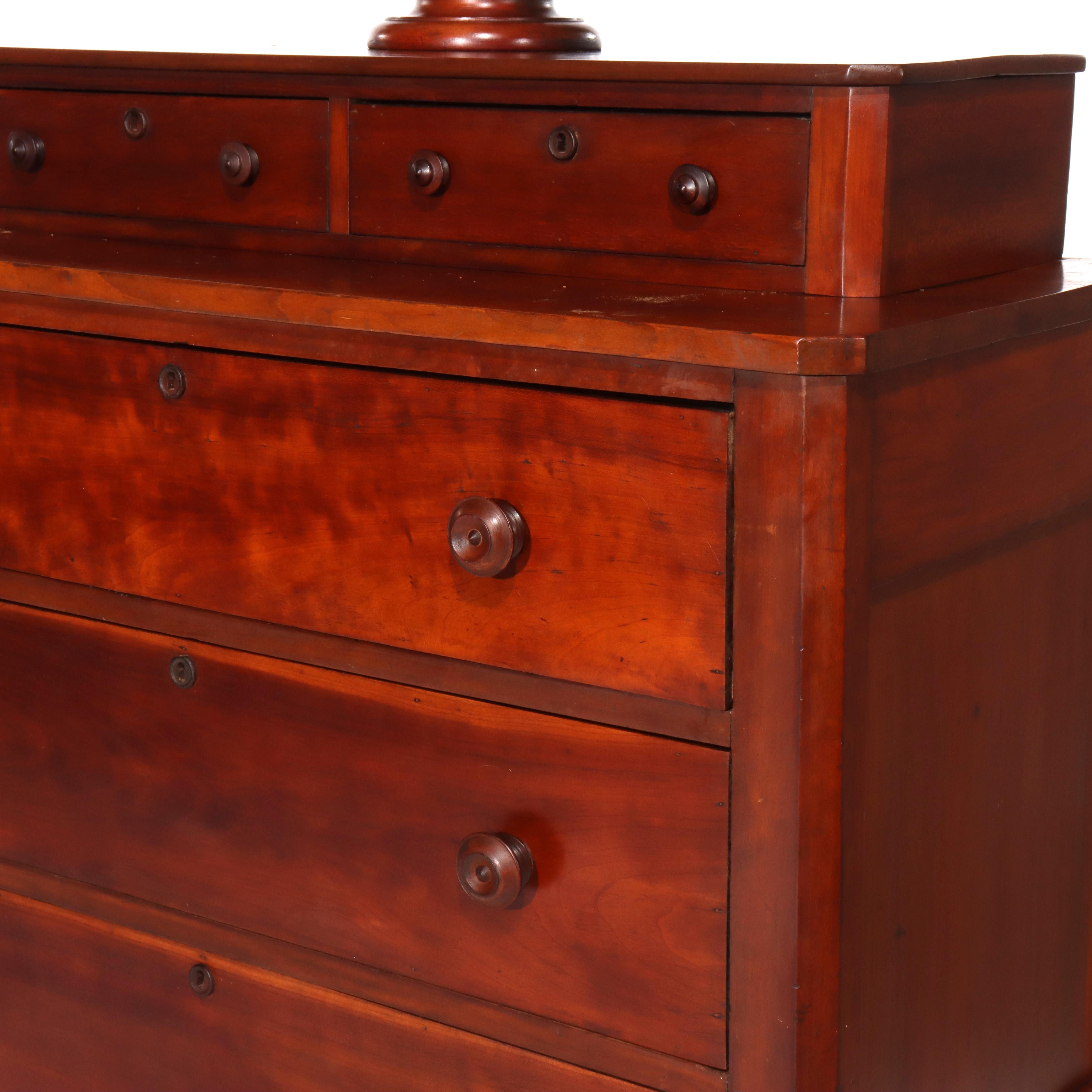 19th Century Antique Shaker School Cherry 5-Drawer Chest With Mirror C1890 For Sale