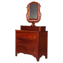 Antique Shaker School Cherry 5-Drawer Chest With Mirror C1890