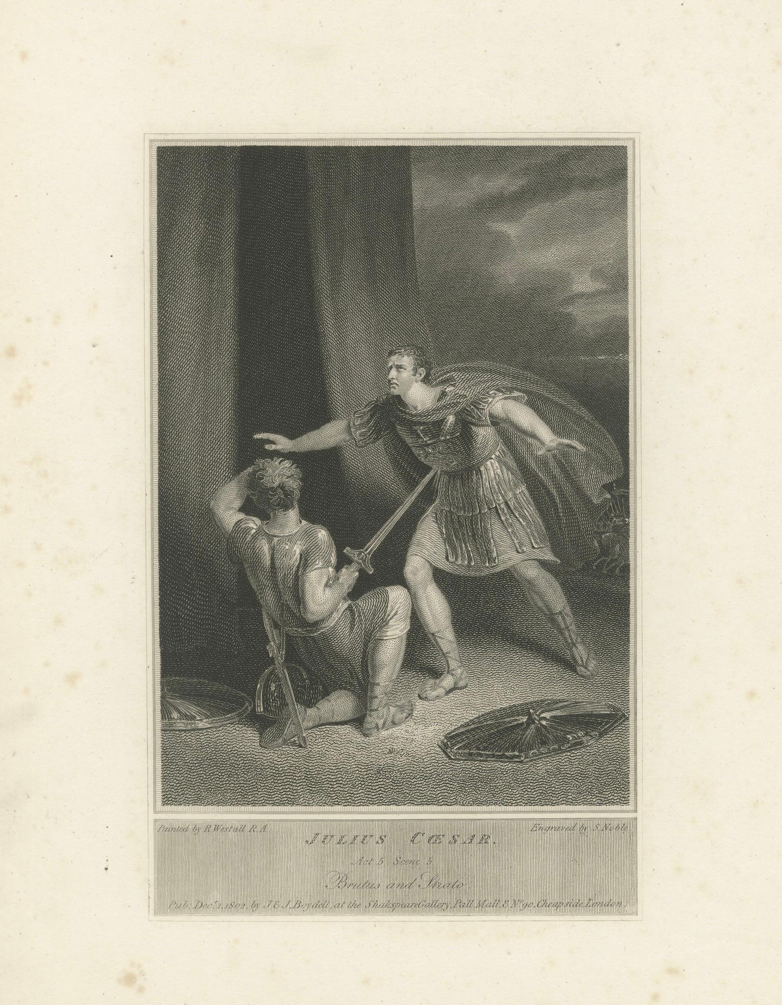 Antique Shakespeare Engraving, Julius Caesar, Brutus and Strato, Boydell, 1802
