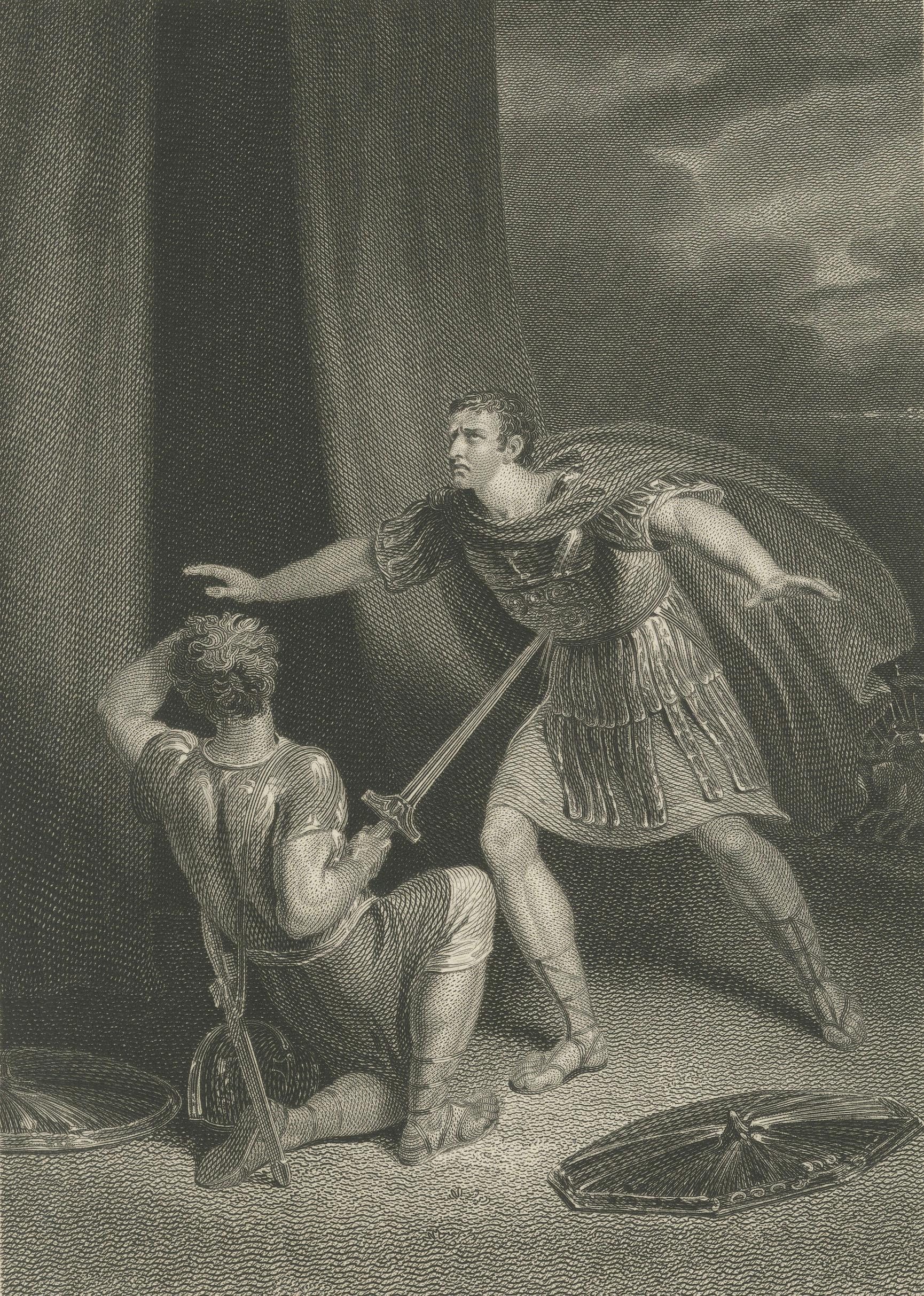 Antique Shakespeare Engraving, Julius Caesar, Brutus and Strato, Boydell, 1802