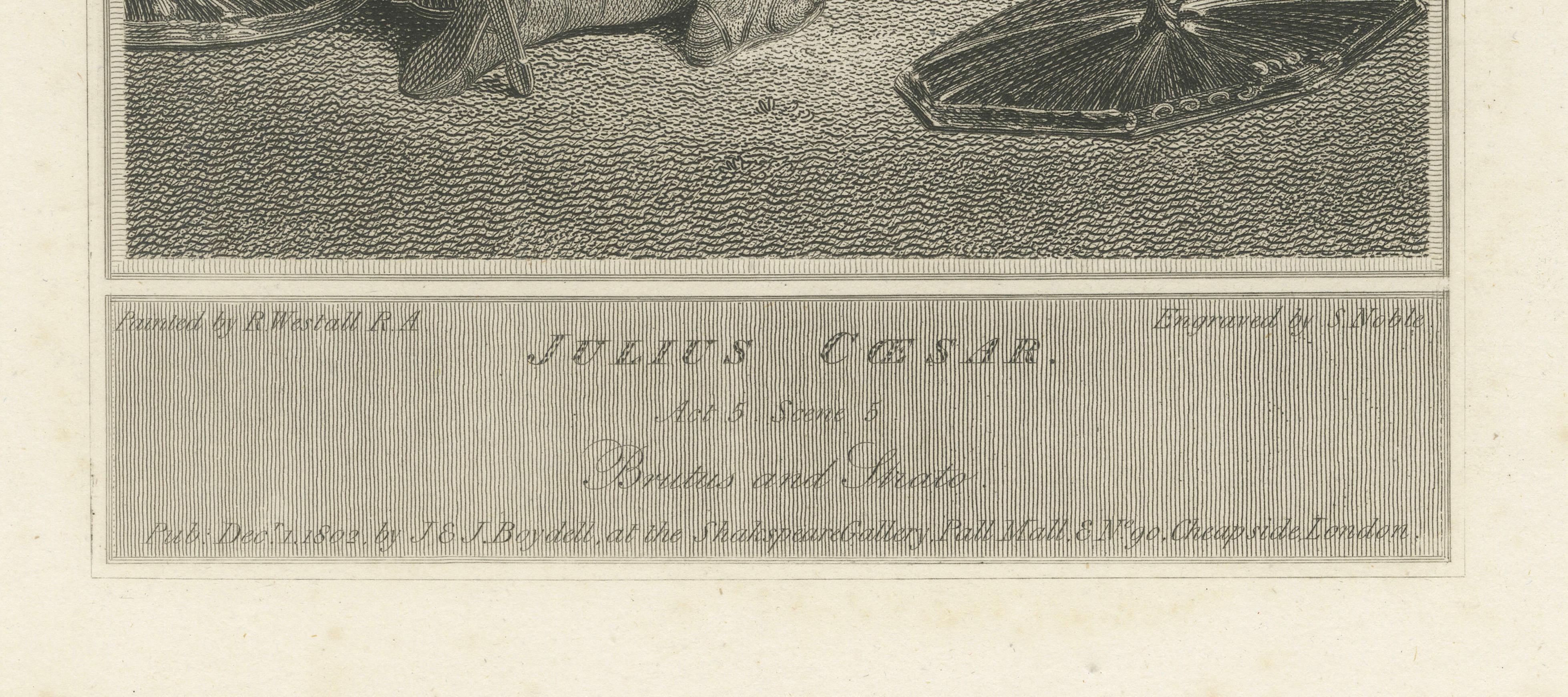 Antique Shakespeare Engraving, Julius Caesar, Brutus and Strato, Boydell, 1802