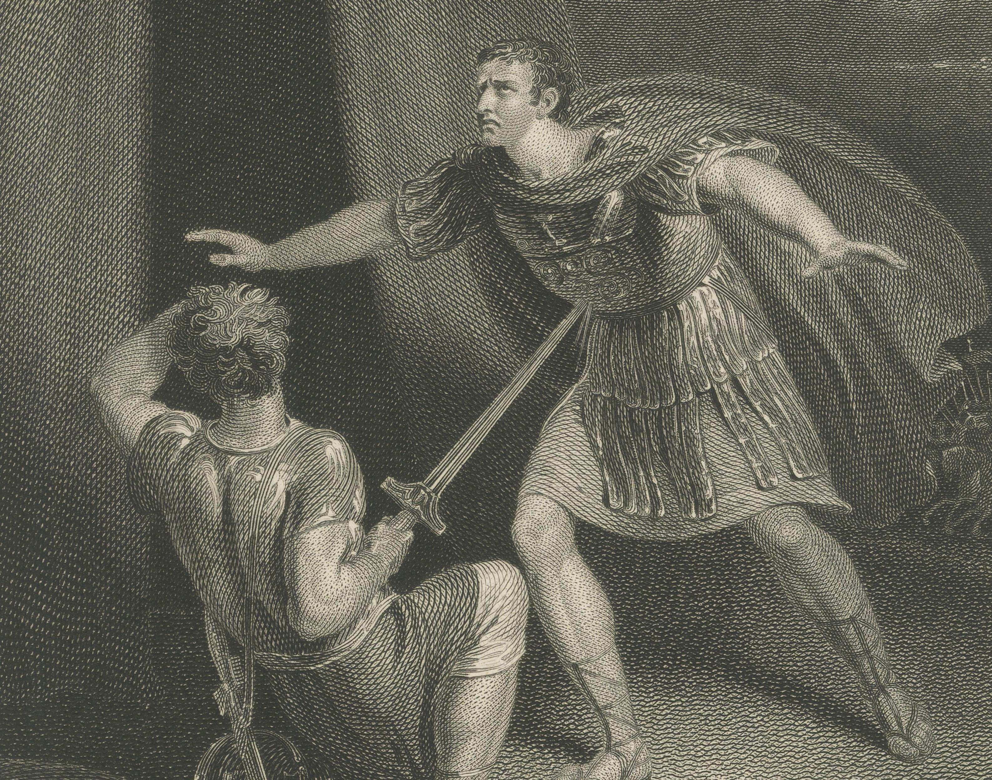 Antique Shakespeare Engraving, Julius Caesar, Brutus and Strato, Boydell, 1802