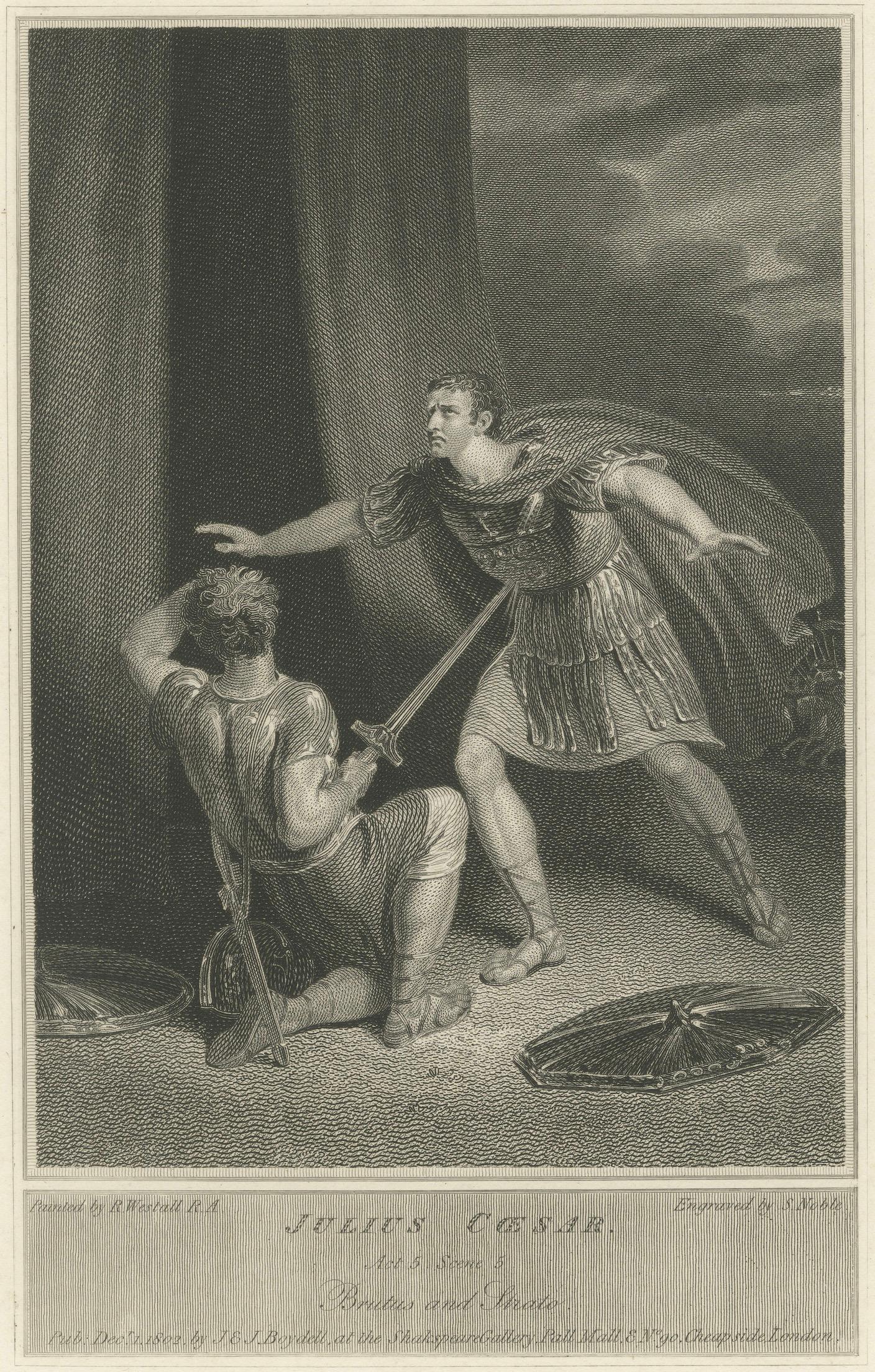 Antique Shakespeare Engraving, Julius Caesar, Brutus and Strato, Boydell, 1802