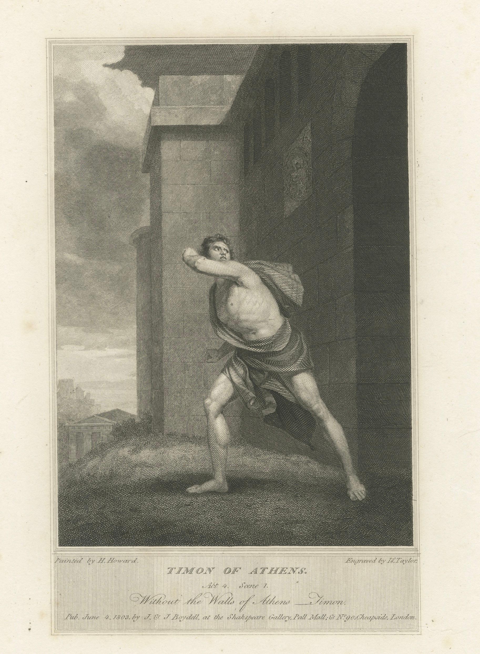 Antique Shakespeare Engraving – Timon of Athens, Boydell Gallery, 1803