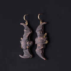 Antique Shakudo Bat Earrings of 14k Gold