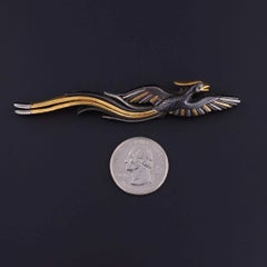 Broche ancienne en forme d'oiseau Shakudo en A Silver 900, Circa 1900