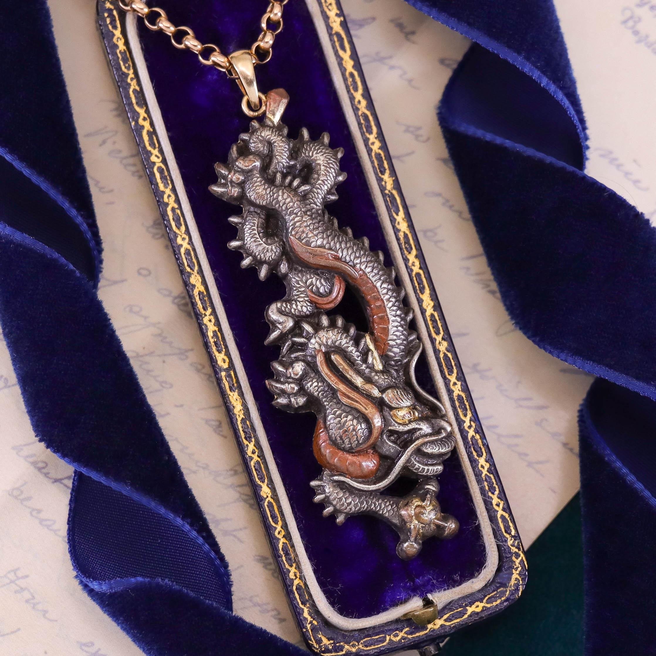 Antique Shakudo Dragon Conversion Necklace For Sale 2