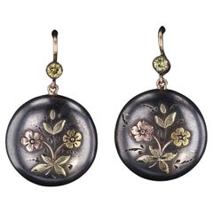 Antique Shakudo Earrings with Diamonds and 14k Ear Wires