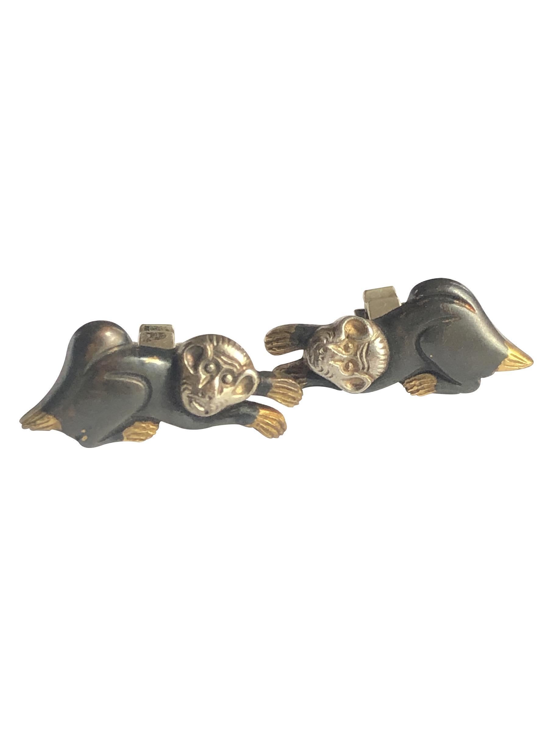 Circa 1900 Shakudo Cufflinks, in the form of Monkeys and made of a mix of Copper, Bronze, silver, these original were probably decorations on a ceremonial Sword or other item and then made into Cufflinks at a later date, measuring 1 1/4 inches in