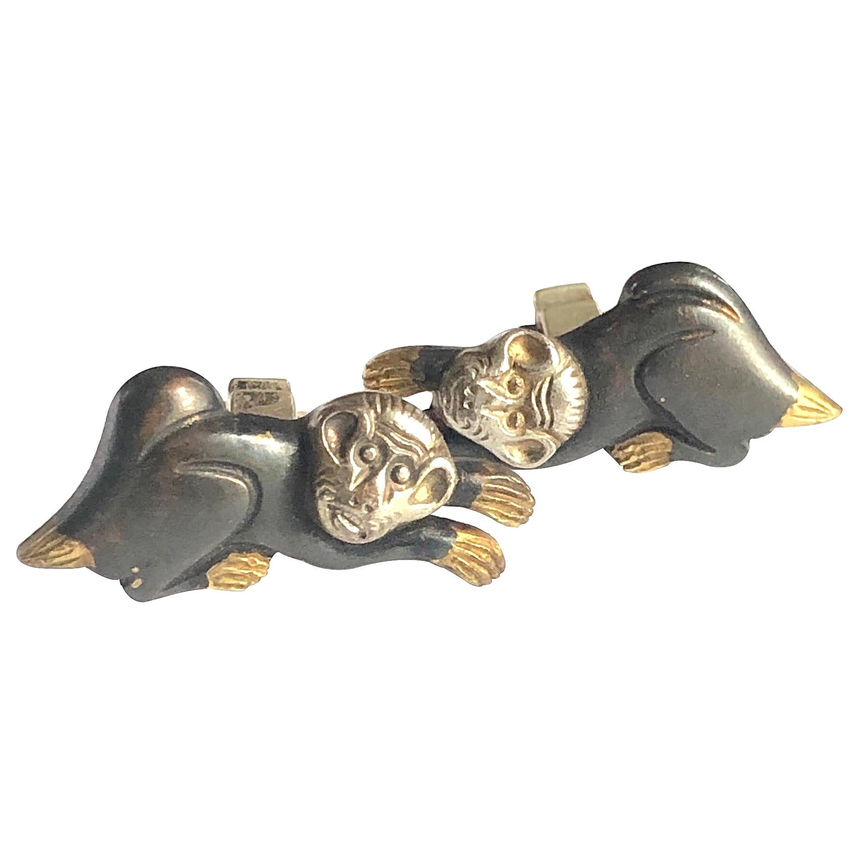 Antique Shakudo Japanese Mixed Metal Monkey Cufflinks