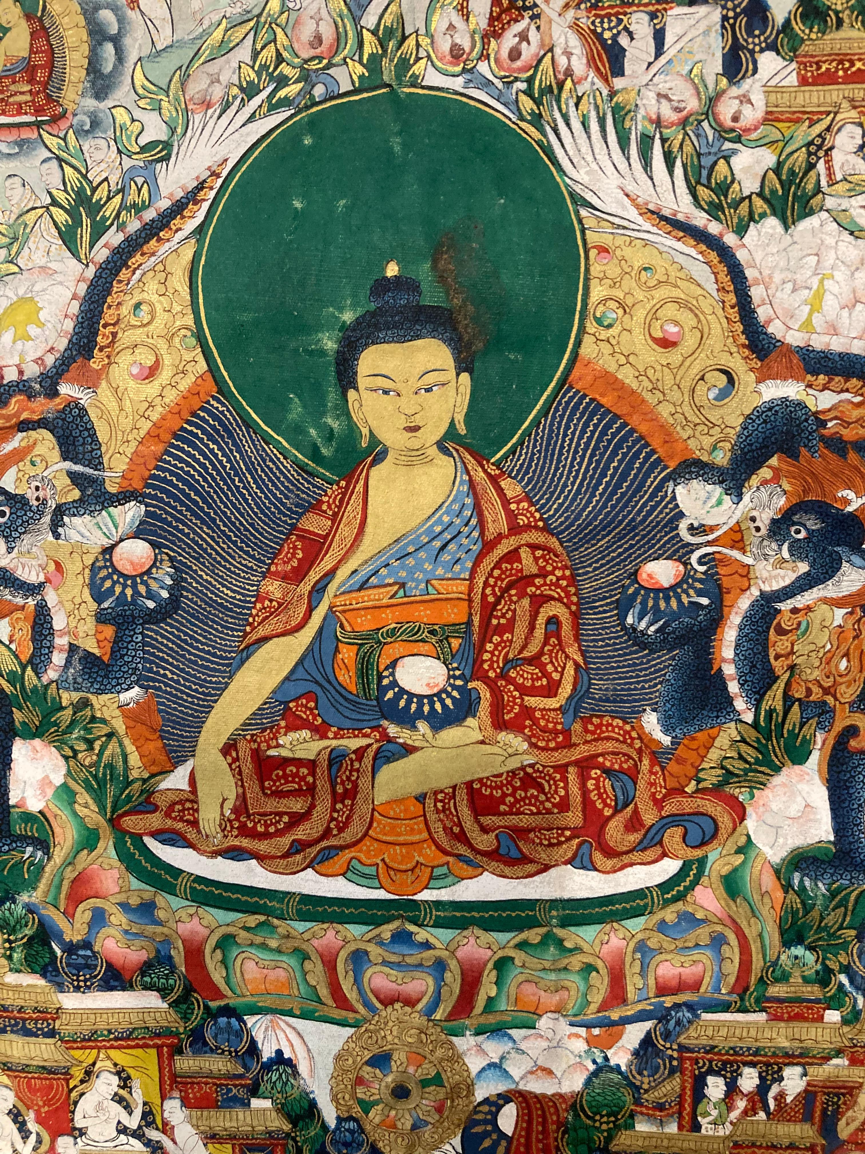Tibétain Ancienne tapisserie Thangka du Bouddha Shakyamuni, années 1950 en vente
