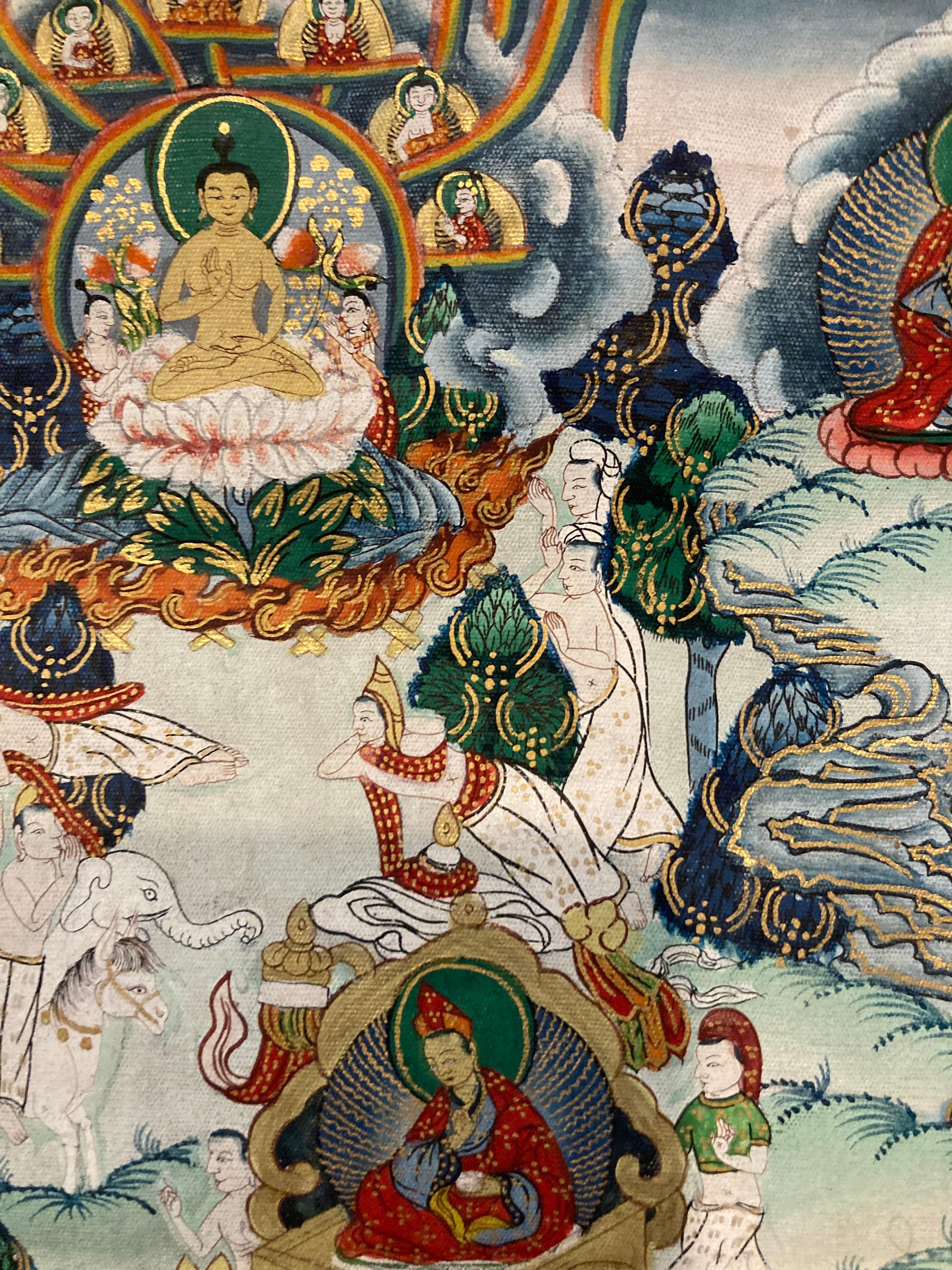 Tibétain Ancienne tapisserie Thangka du Bouddha Shakyamuni, années 1950 en vente