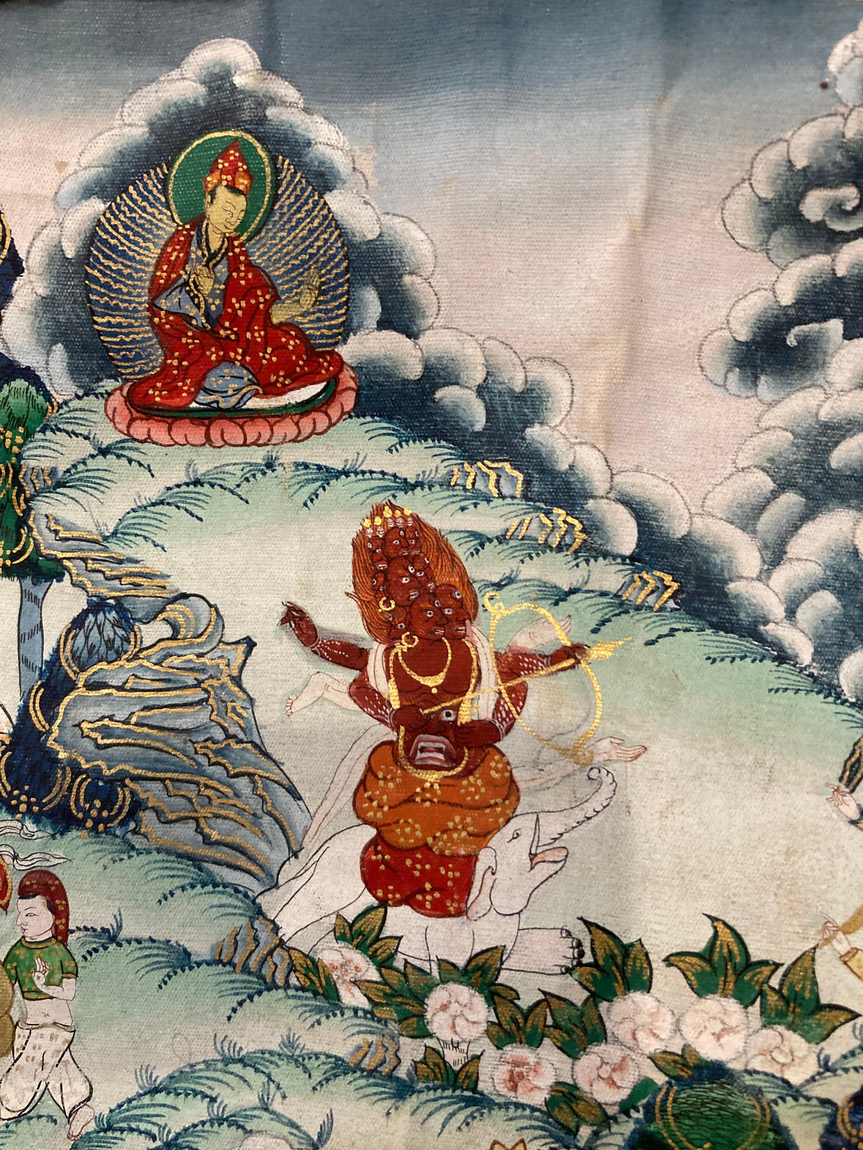 Peint à la main Ancienne tapisserie Thangka du Bouddha Shakyamuni, années 1950 en vente